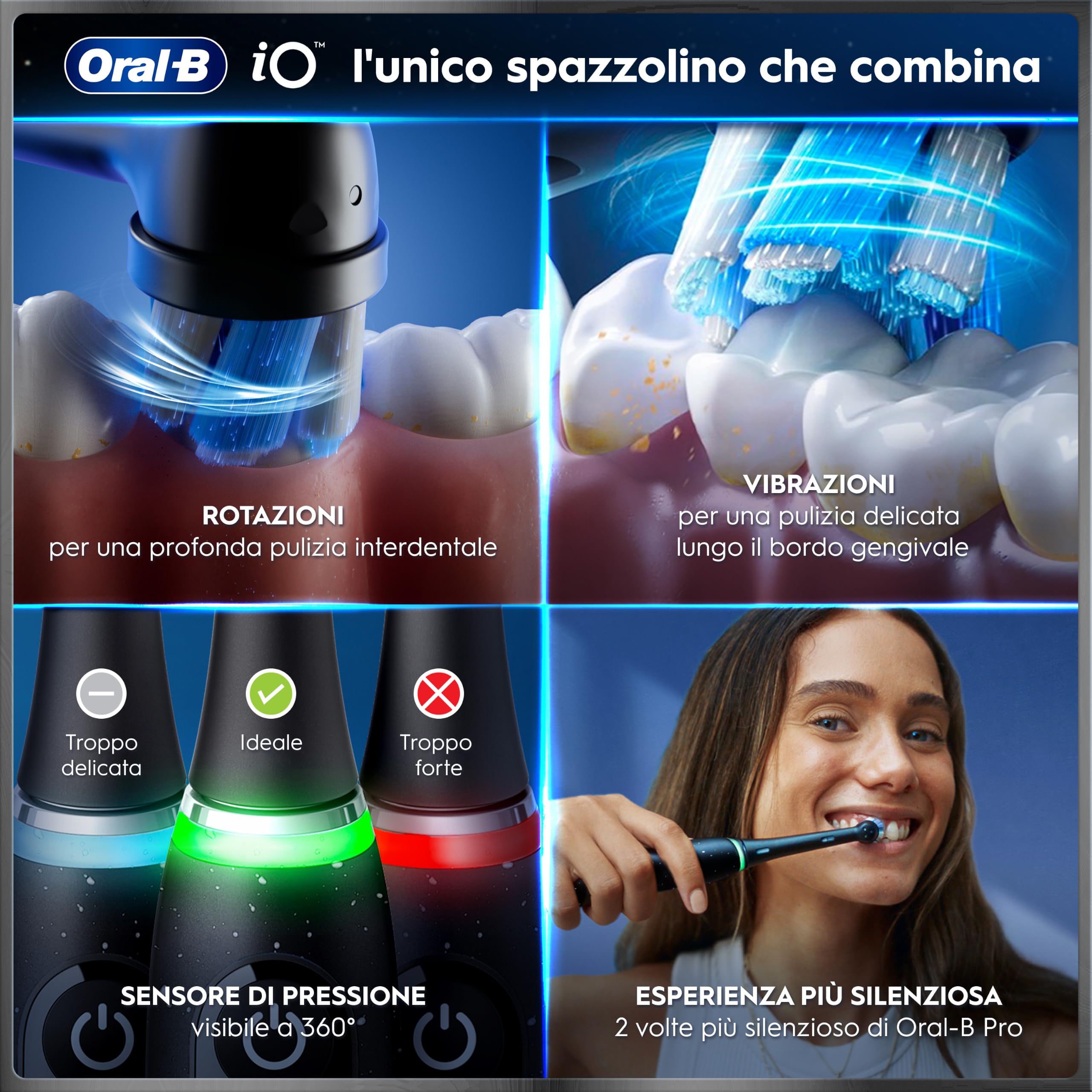 Oral-B iO 10 Spazzolino Elettrico, 3 Testine di Ricambio, Custodia, Nero - 3 Testina di Ricambio per Spazzolino Elettrico, Ricaricabile, Custodia da Viaggio Ricaricabile, Pulizia Denti Efficace