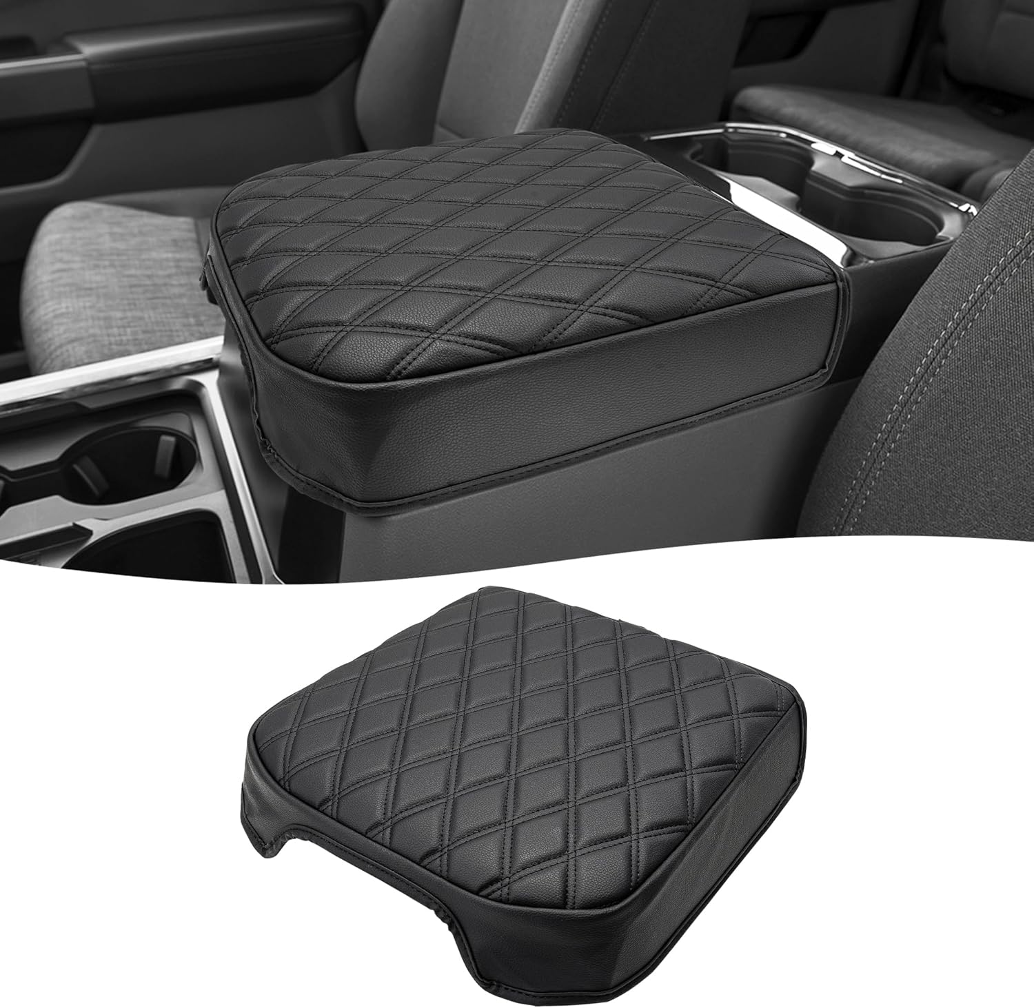 KBH Center Console Armrest Cover for 2023 2024 2025 2026 Ford F250-F550 Super Duty, Bucket Seat Console, Arm Rest Lid Box Cushion Pad, Anti-Scratch, Black