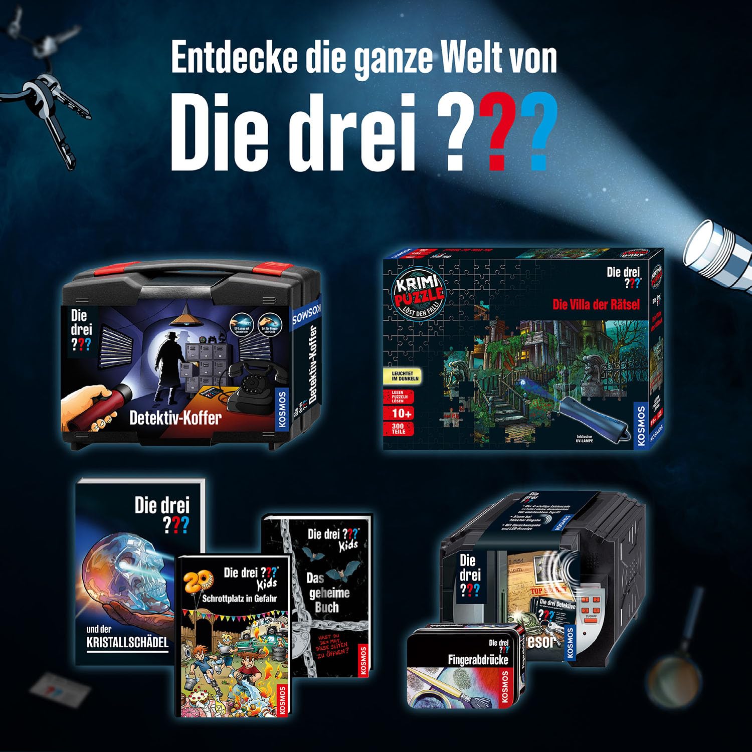 Kosmos Die DREI ??? 632670 Spionage-Kamera – Detektiv-Spielzeug mit flexiblem Kamera-Arm, LED-Licht & LCD-Display, Spionage-Gadget für geheime Entdeckungen, Dedektiv Gadget für Kinder ab 8 Jahren