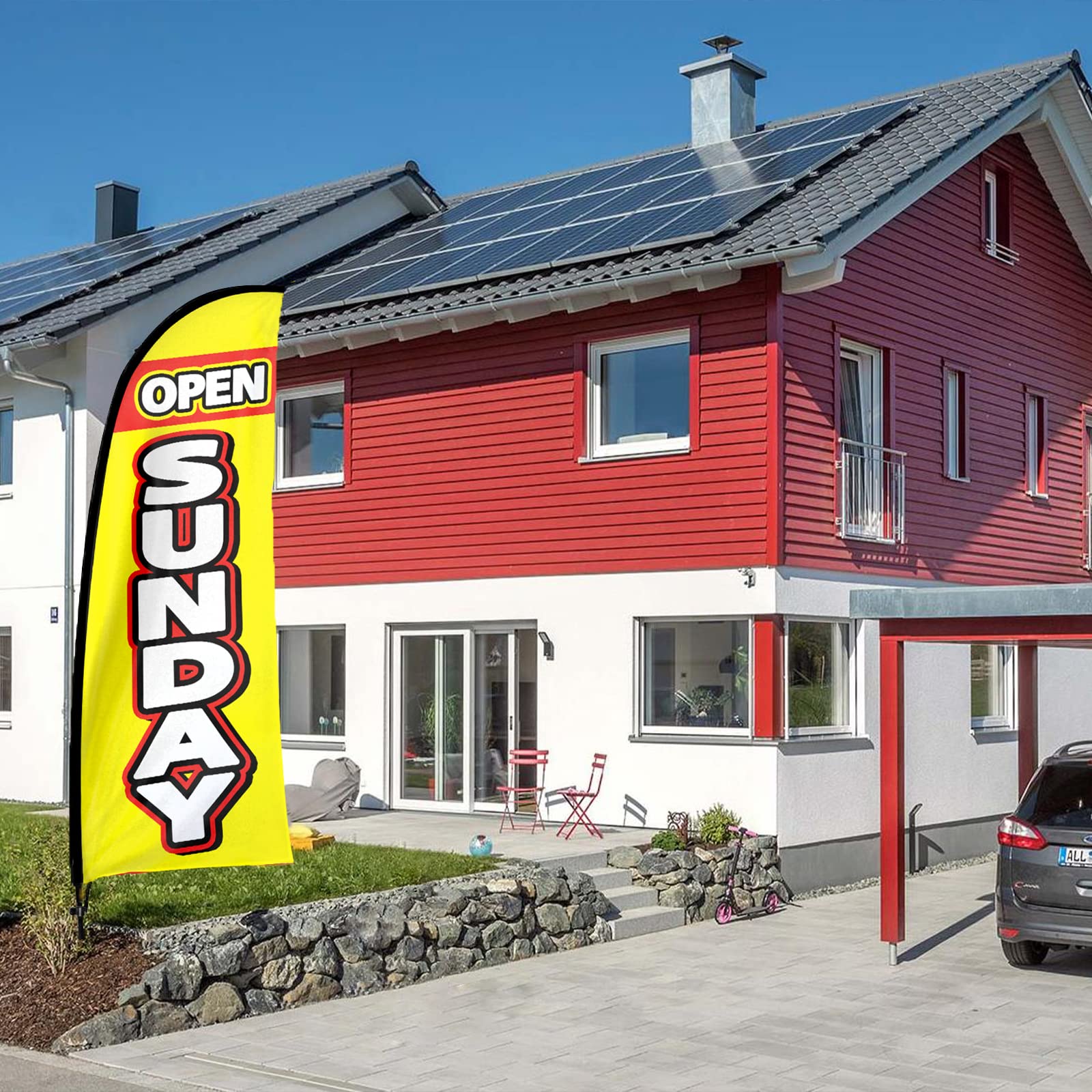 Drapeau Swooper sur le thème ouvert, bannière de drapeau publicitaire ouvert samedi pour vente en magasin (jaune)