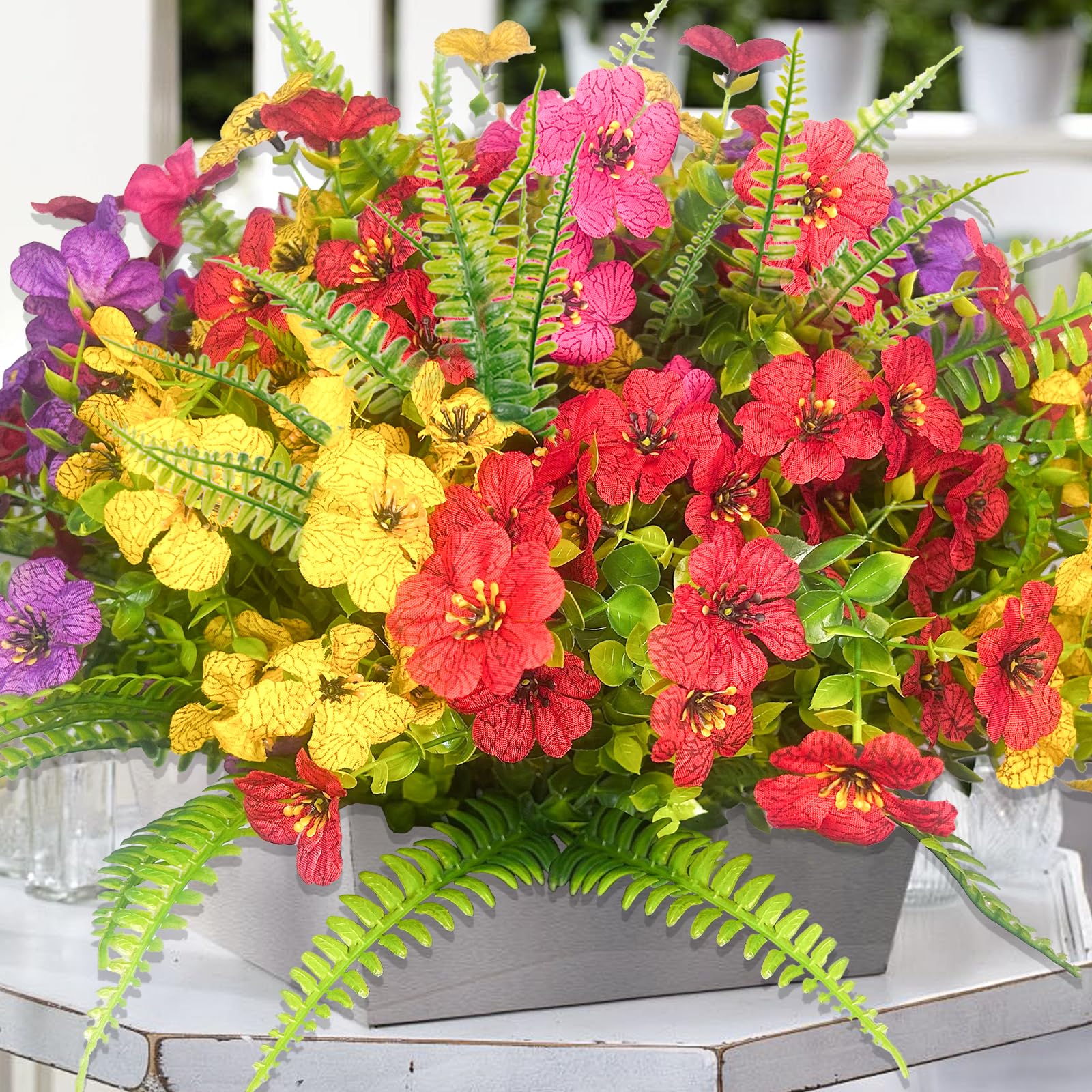 GORGOU 14 Pcs Artificial Outdoor Flowers UV Resistant Fake Flower -No Maintenance Faux Greenery Plants Plastic Flowers -Faux Flowers for Outdoor