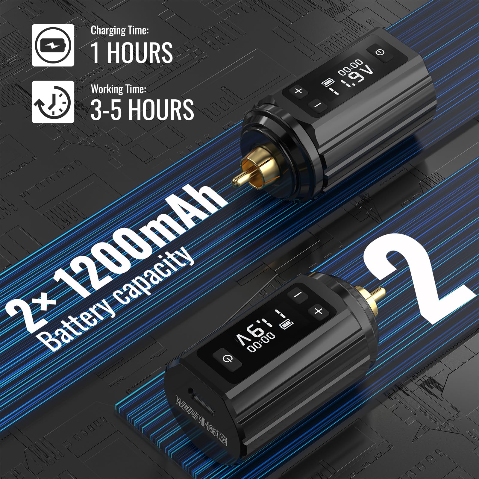 Wormhole Tattoo Gun Tattoo Kit with Wireless Tattoo Machine, 2PCS 1,200mAh Capacity Tattoo Batteries, 20 Cartridge Needles with Finger Ledge, Ink Color Set for Artists-Purple