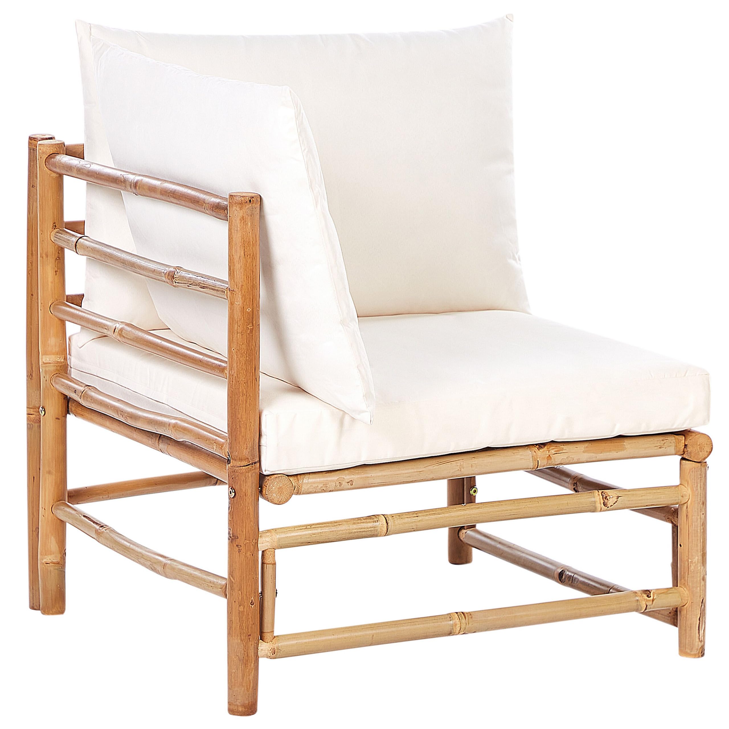 Fauteuil de Jardin d'angle en Bambou avec Coussin Extérieur sans Accoudoirs Blanc Cassé Cerreto