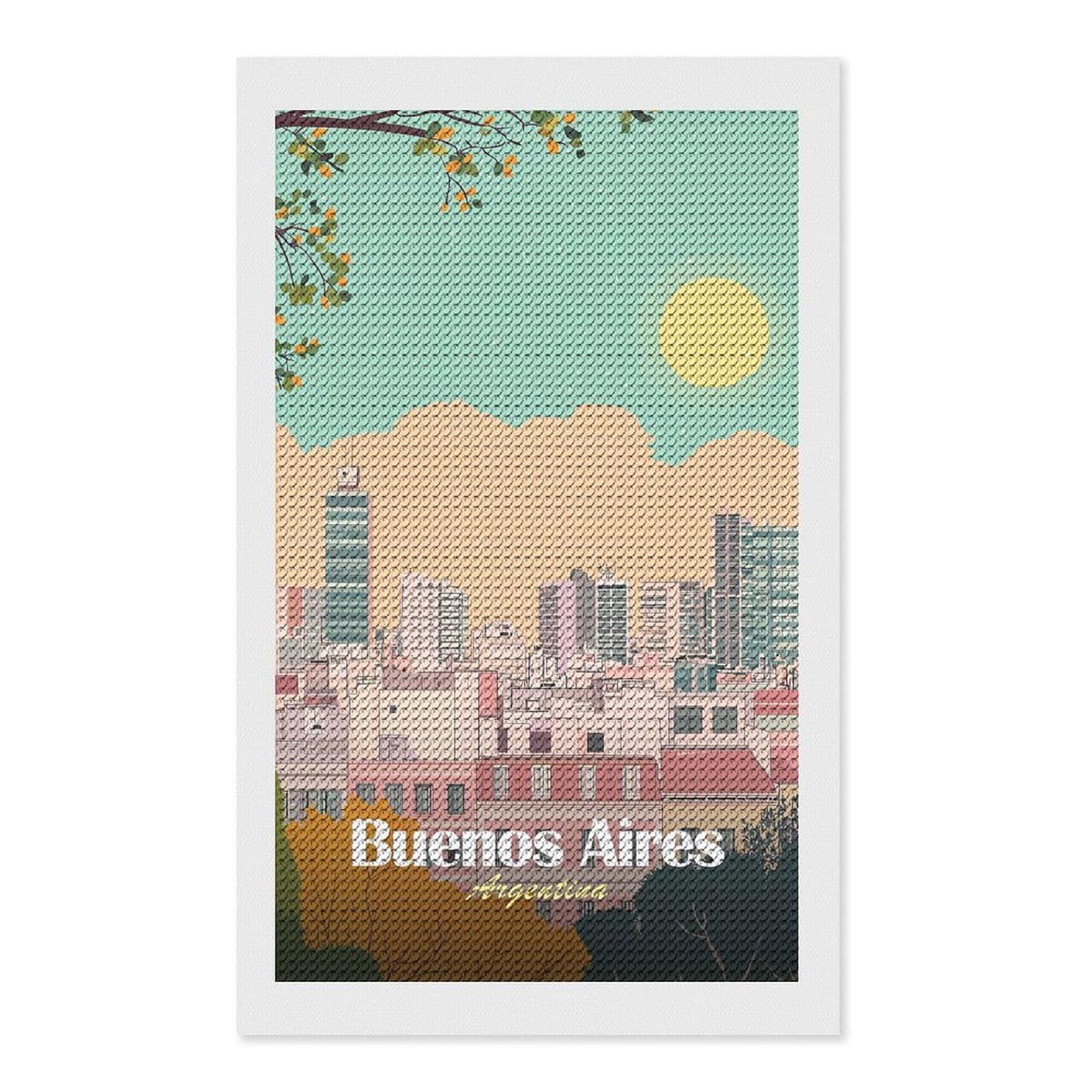 Junmoney Buenos Aires Argentina Cityscape Illustration(2) Diamond Painting Canvas Kit 12"x20", Round Gems, Living Room Decor, Seasonal Gift Choice, Modern Decor