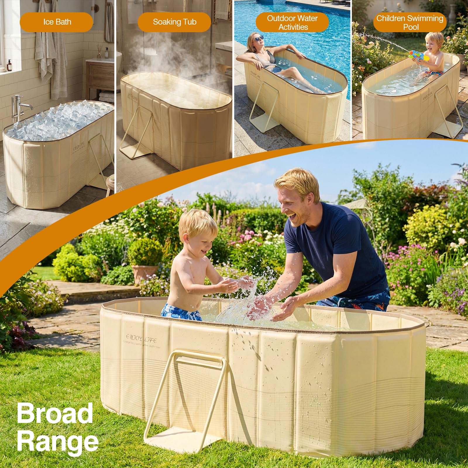 Vasca da Bagno Pieghevole per Adulti, Vasche da Bagno Mobili con Coperchio Isolato, Isolamento Rinforzato a 5 Strati, Supporto Triangolare Stabile, Vasca per Bagno di Ghiaccio, per Spa
