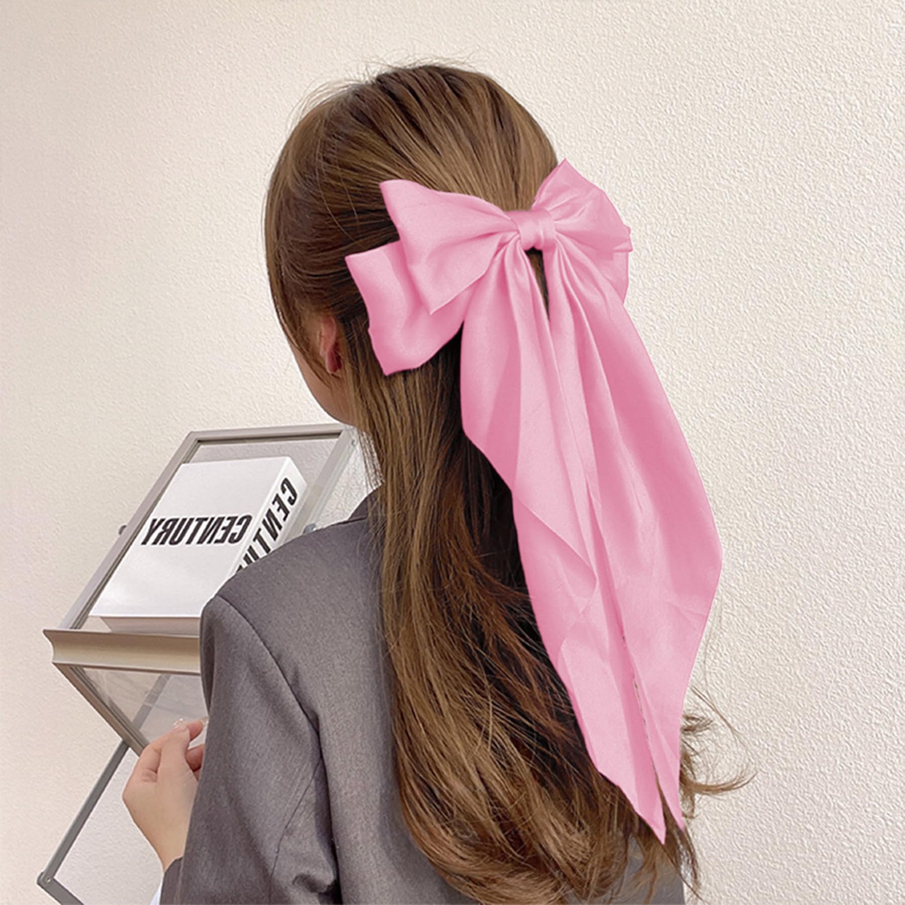 Amazon.com : 2Pcs Silky Satin Hair Bows in Satin Pink with  display picture 3