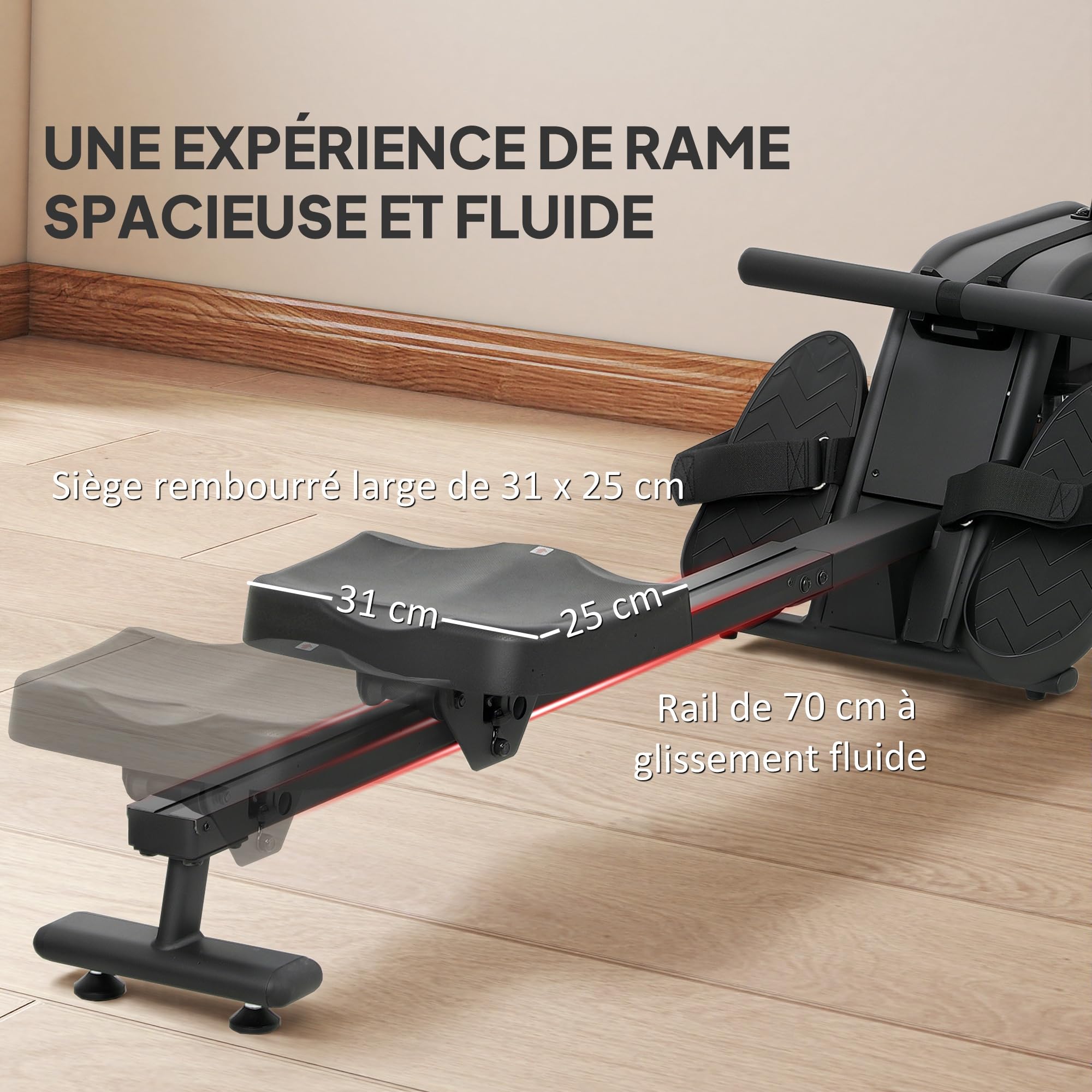 SPORTNOW Vogatore per acqua, vogatore per sollevamento sollevamento pesi, resistenza regolabile, serbatoio 6-11L, schermo LCD, supporto per tablet, seduta larga, deposito verticale, carico max.135 kg