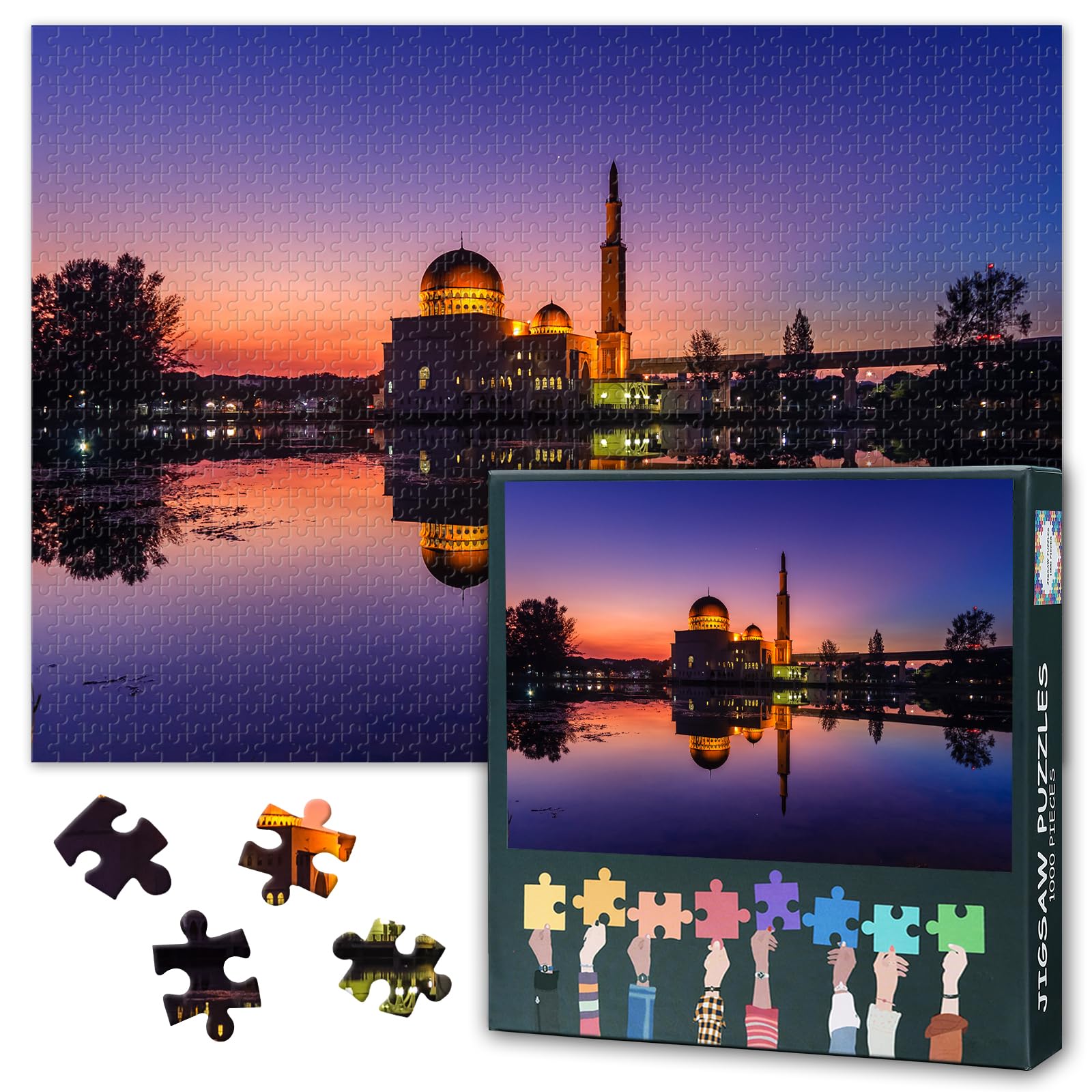 Jigsaw Puzzle 1000 Piece Set for Adults Salam Mosque Puchong Islamic Religion Wall Art Modern Muslim Home Decor Inspirational Large Puzzle 27.5x19.7 Inch