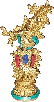 PARIJAT HANDICRAFT Brass Krishna Laddu Gopal Kanha Makhan Chor Brass Idol with Flute Brass Murli Krishna Statue Brass Krishna Idol Murti Statue Sculpture