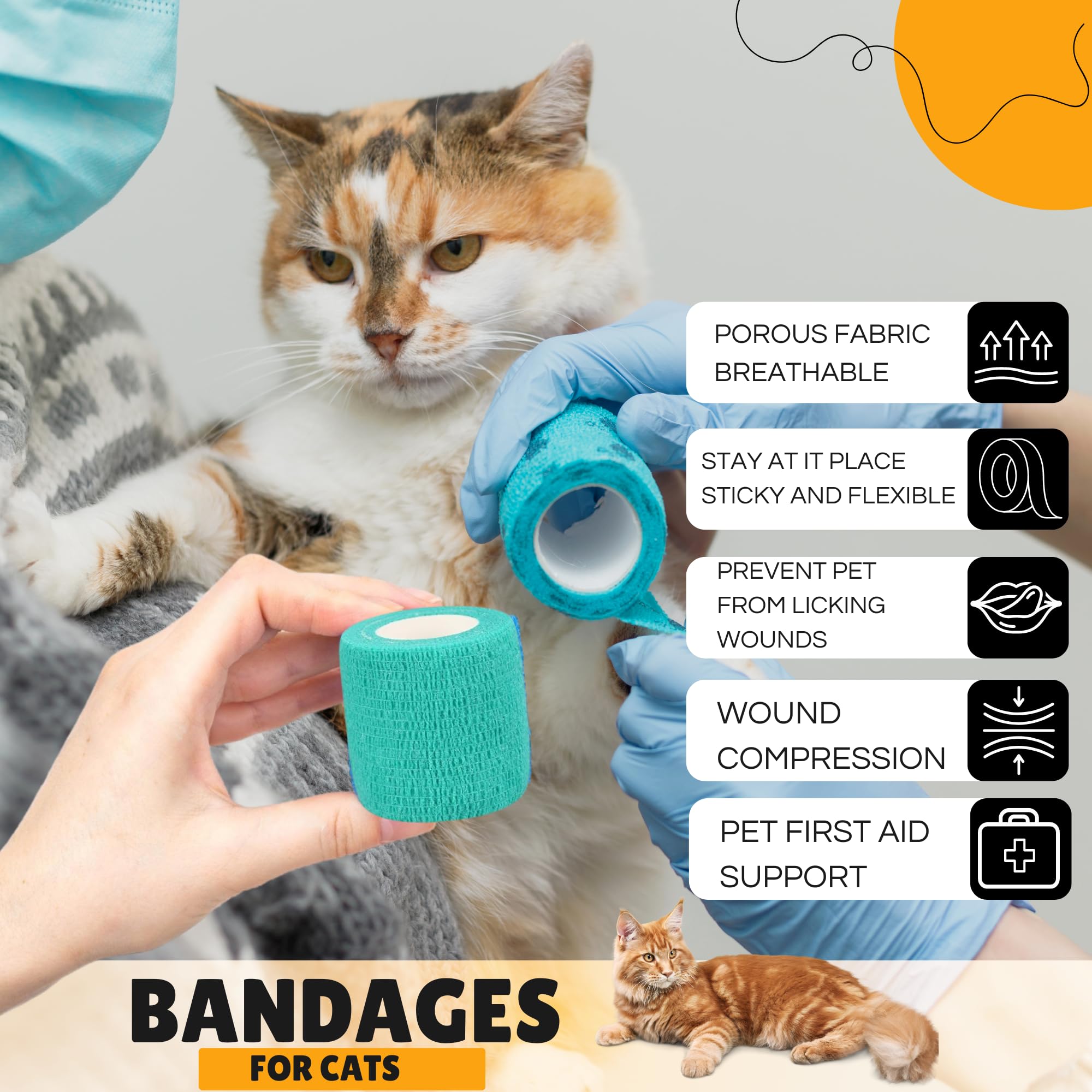 Vet Wrap Self Adhesive Bandage | Breathable, Stretchable, Non Woven | Size 5cm x 4.5m | Cohesive Tape for First Aid to Dogs, Horses, Cats, Sports (8) — view 4