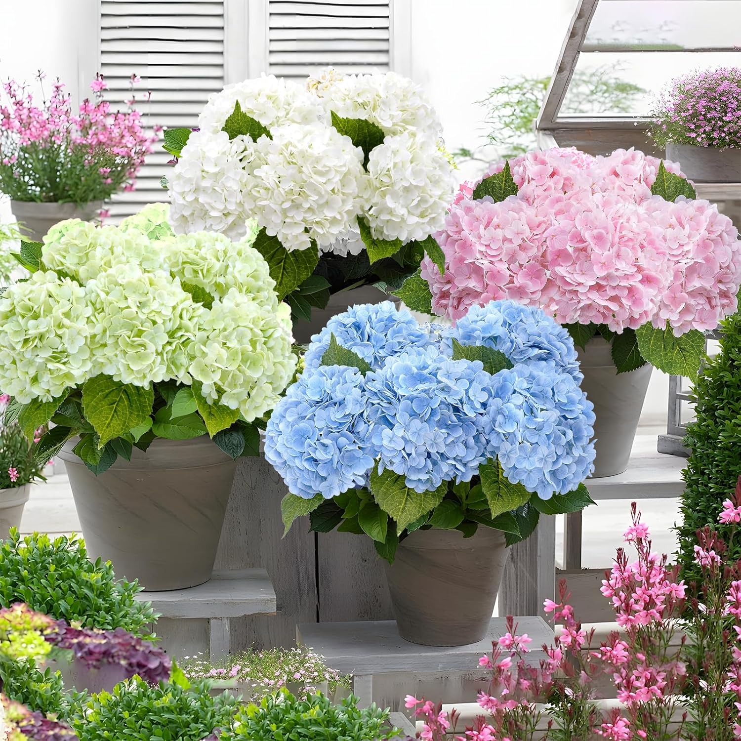 Waipfaru 21" Real Touch Hydrangea Artificial Flowers with Long Stem & Leaves, Full Latex Faux Hydrangea Flowers for Home Decor Party Floral Arrangements Wedding Bouquets Centerpieces, Green 3Pcs