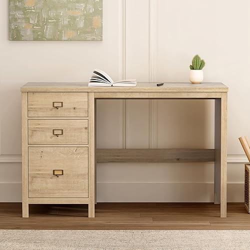 Miniatura 6 de Escritorio ejecutivo de 47 pulgadas con cajones, escritorio moderno de madera para oficina en casa con cajón de archivos, escritorio de computadora