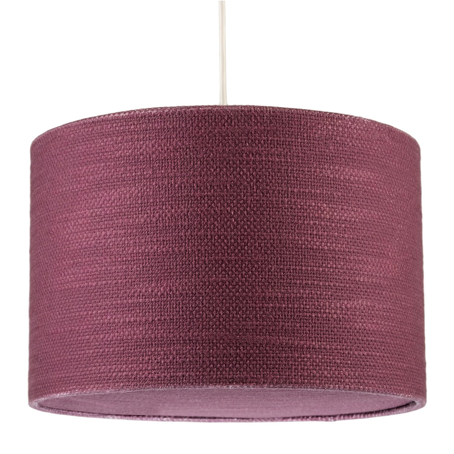 Tawny Port Burgundy Textured Linen Fabric Pendant Light Shade with Round Diffuser Plate | Contemporary Design | 30cm x 20cm | White Cotton Lining by Happy Homewares