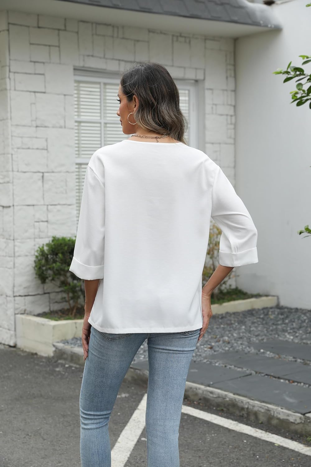 Tunic Tops for Women Loose Fit Dressy Casual V Neck 3/4 Sleeve Button Down Lightweight Work Blouses Summer Shirts - Image 6
