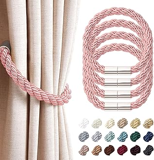 NICEEC 4 Pack Strong Magnetic Curtain Tiebacks Modern Simple Style Drape Tie Backs Convenient Decorative Weave Rope Curtain Holdbacks for Thin or Thick Home & Office Window Draperies (Pink)
