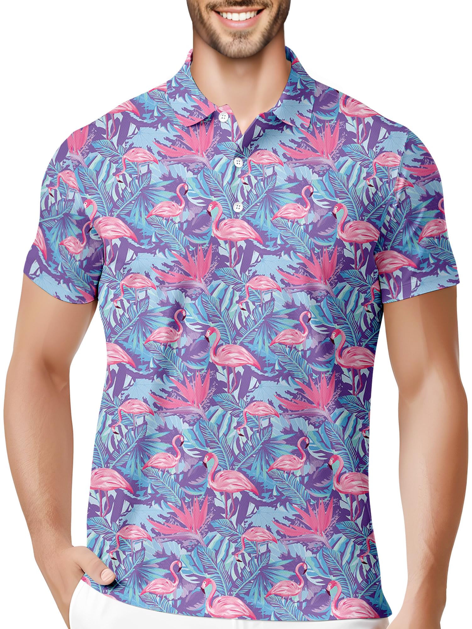 HIVICHI Golf Shirts for Men Funny Hawaiian Print Crazy Mens Polo Shirt