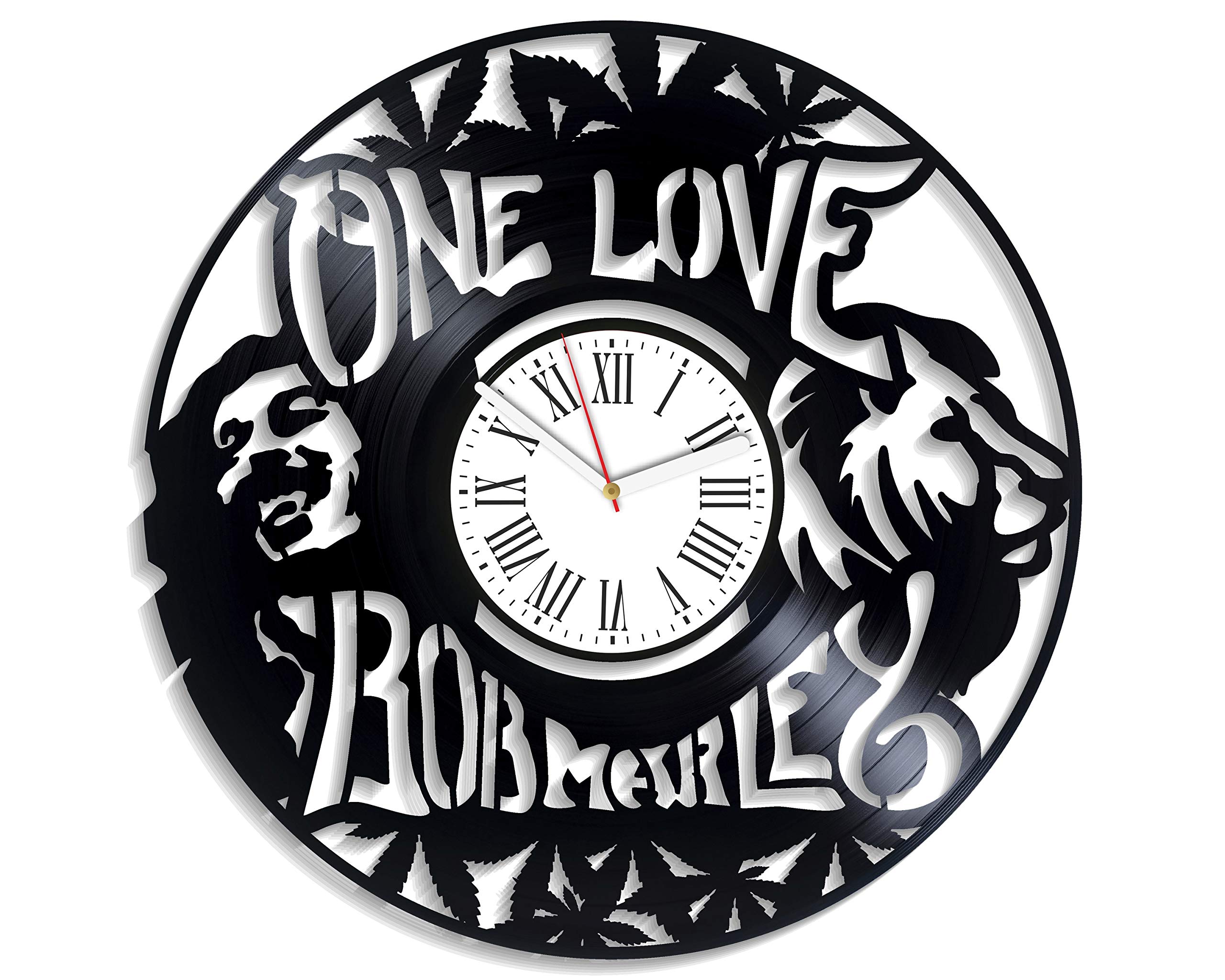 One Love Art Minimalist Decor for Living Room Bob Wall Clock Birthday Gifts for Fan Reggae Music Vintage Vinyl Record Clock Dont Worry Be Happy Reggae Music