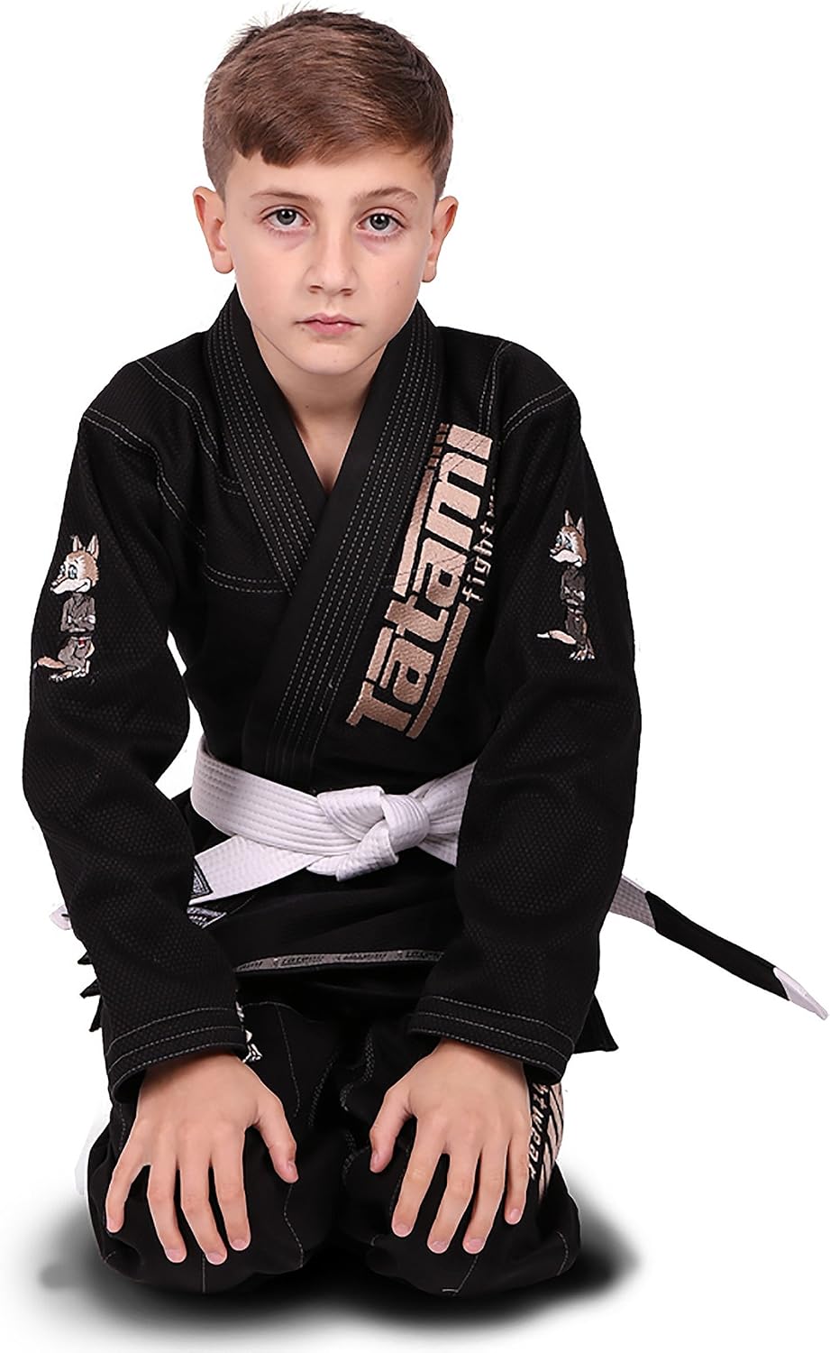 Tatami Fightwear Meerkatsu Kids Animal Jiu Jitsu Gi, 425GSM Jacket, Twill BJJ Pants, and White Belt, Black, M000