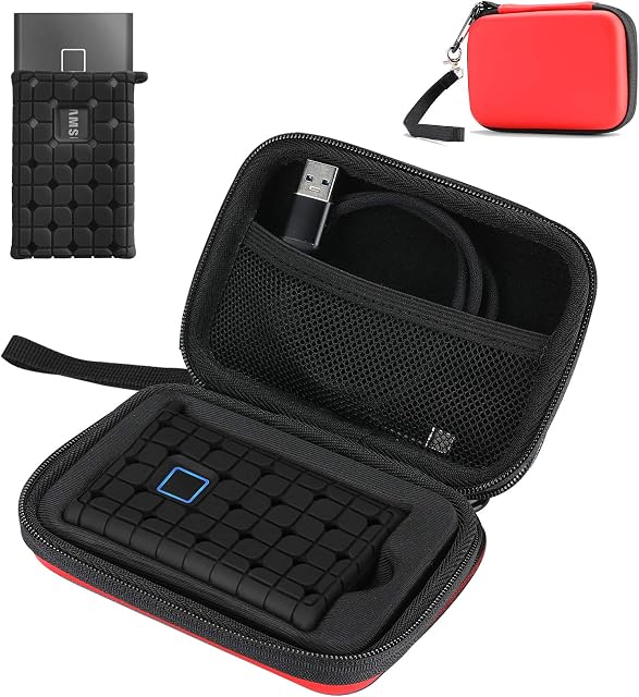 ProCase Odporny na wstrząsy futerał + silikonowe etui do Samsung T7 / T7 Touch Portable SSD Zewnętrzne dyski SSD (500 GB 1 TB 2 TB), twardy organizer do przechowywania w podróży, czerwony