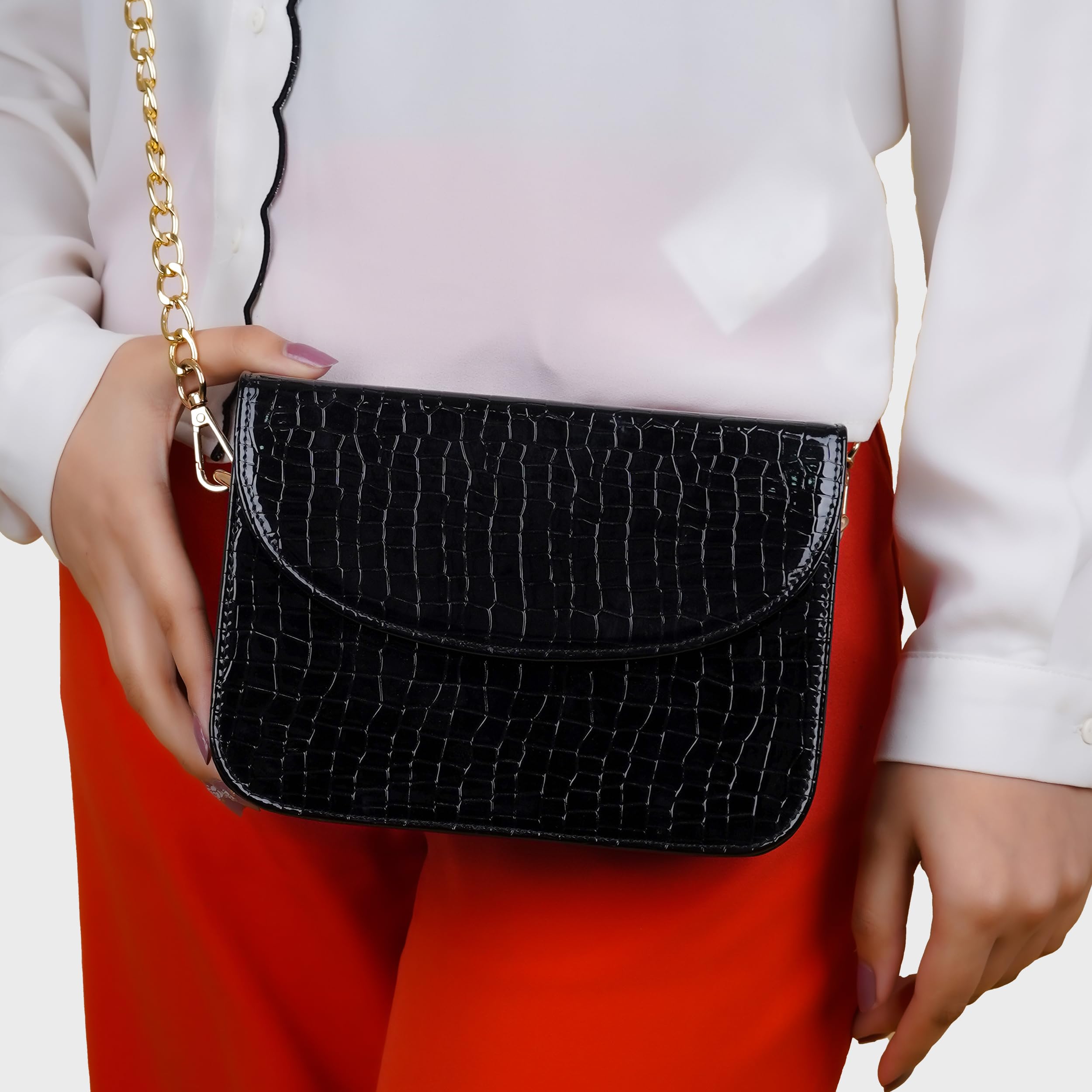 The Wallet Store Premium Brick Style Leather Sling Bag - Black