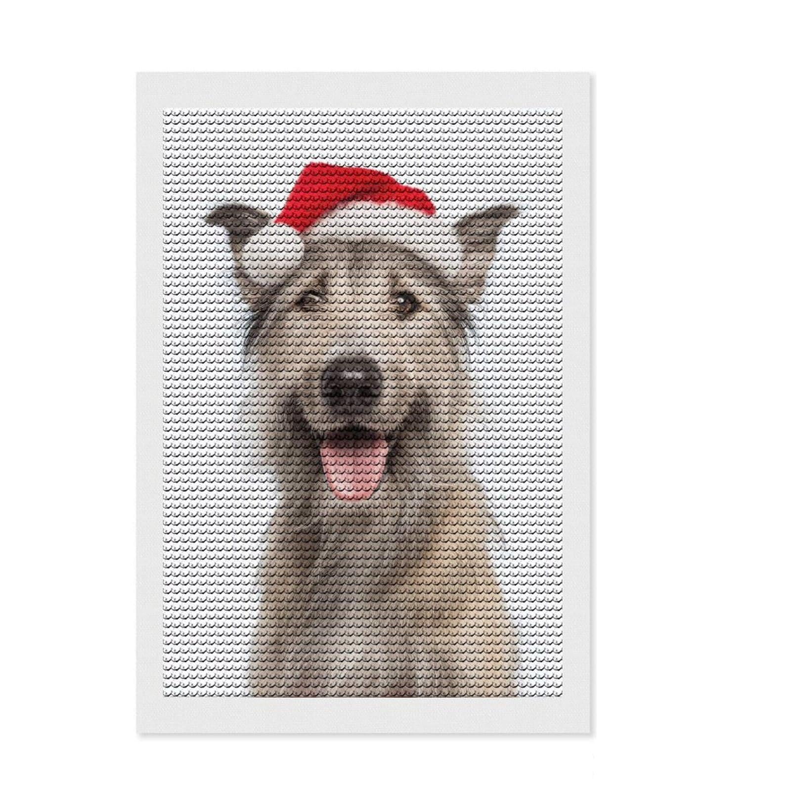 Junmoney Berger Picard Dog with Santa Hat Round Drill Diamond Painting 8"x12", Office Decor, for Beginners, Fun Craft Experience, Gift Idea, with Tool Kit