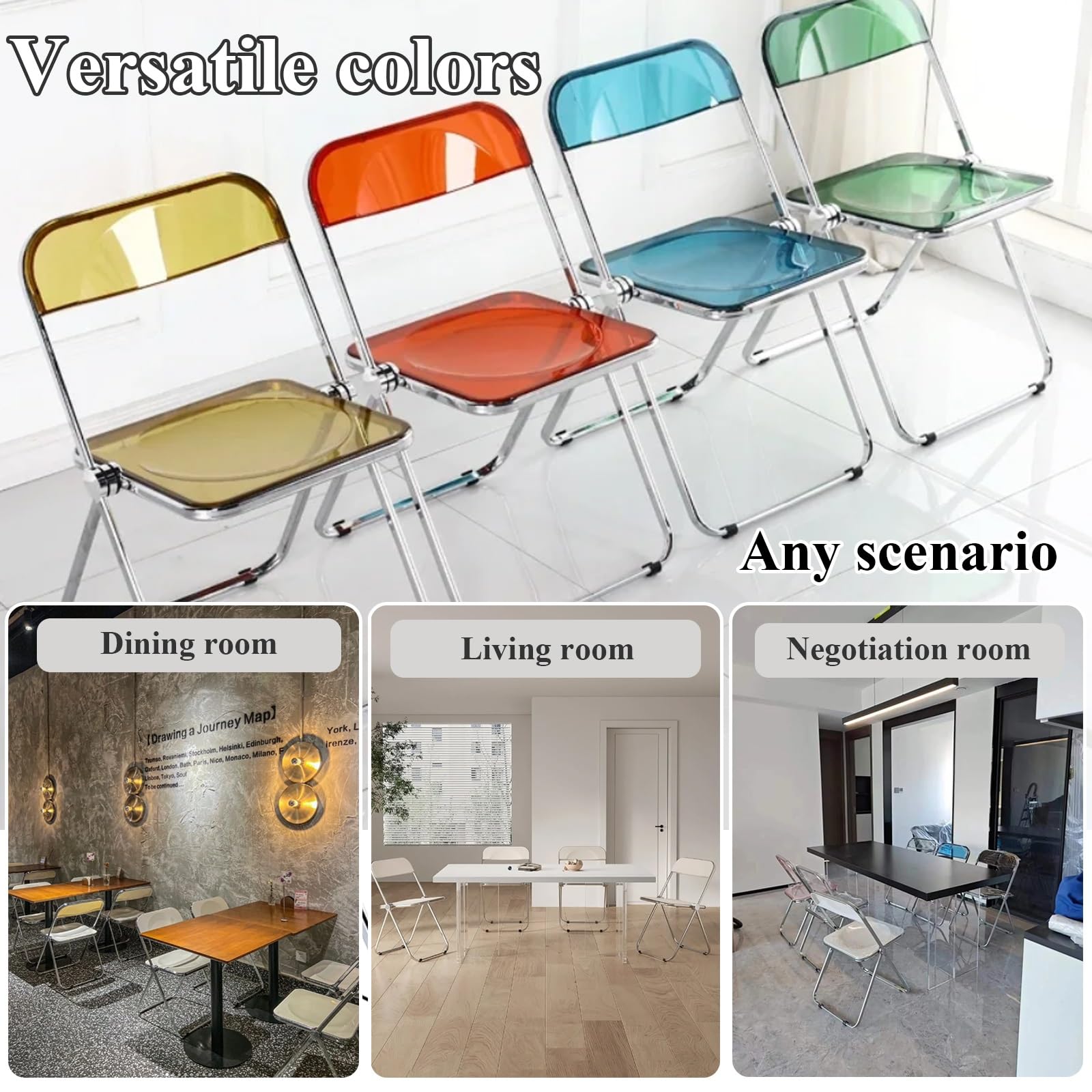 Sedia Pieghevole Trasparente In PET - Per Interni/Esterni, Capacità 200 Kg, Design Moderno, Salvaspazio