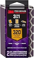 3M Pro Grade Precision 3-in-1 Sanding Sponge 320 Grit X-Fine, 2-Pack: Washable Reusable for Wood, Metal, Drywall, Paint Finishing