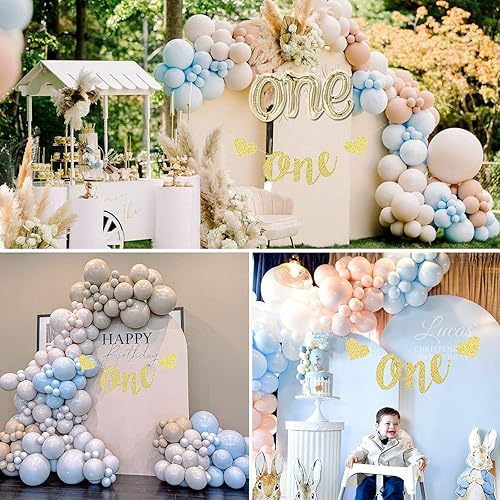 Miniatura 6 de SCMDOTI Decoraciones de primer cumpleaños para niño, decoraciones de primer cumpleaños para niños, guirnalda de globos azules de doble relleno con
