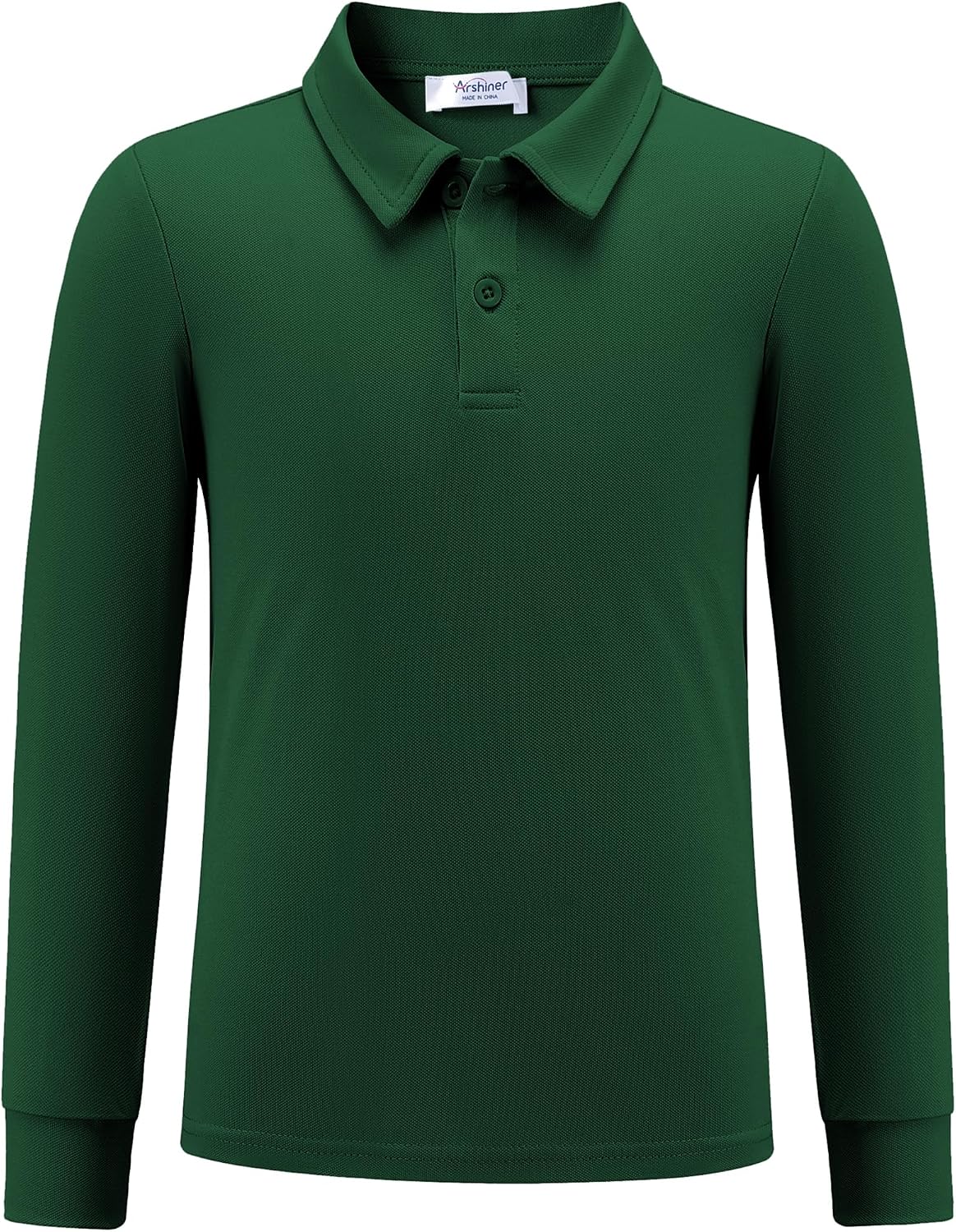 Arshiner Boys Long Sleeve Polo Shirt Performance School Uniform Pique Button Closure Shirt Size 5-12 Years