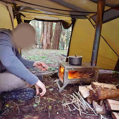 Miniatura 7 de DANCHEL OUTDOOR TSG - Estufa de tienda de campaña caliente, estufa de madera de titanio TA1 para mochileros, estufa de camping portátil plegable