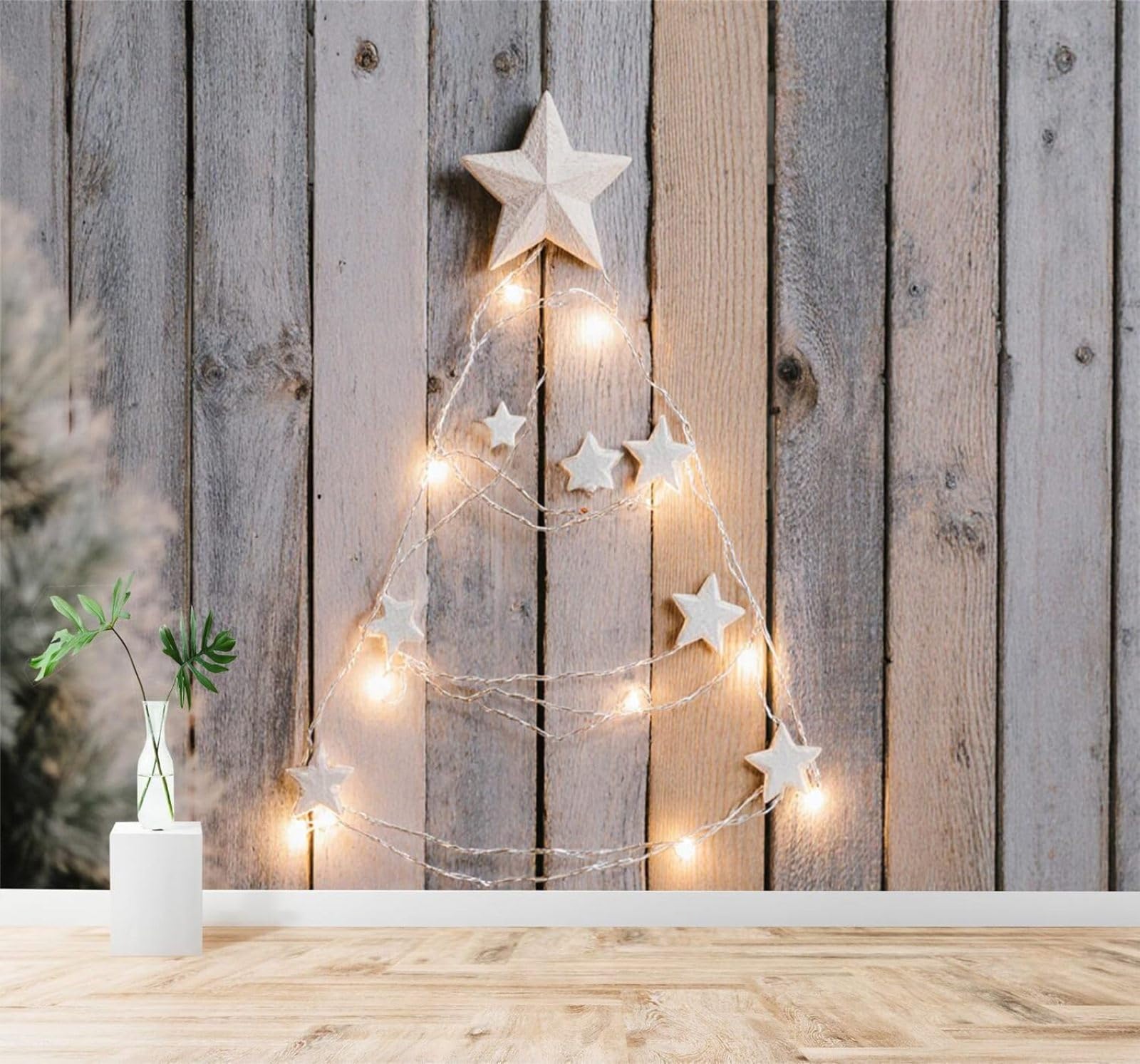 Xlming 400Cm×280Cm(B×H) Minimalist Creative Woodgrain Star Shaped Lamp 3D Wallpaper Silky Texture Home Study Office Grey Dining Room Sofa Bedroom Living Room Tv Backdrop-400Cm×280Cm