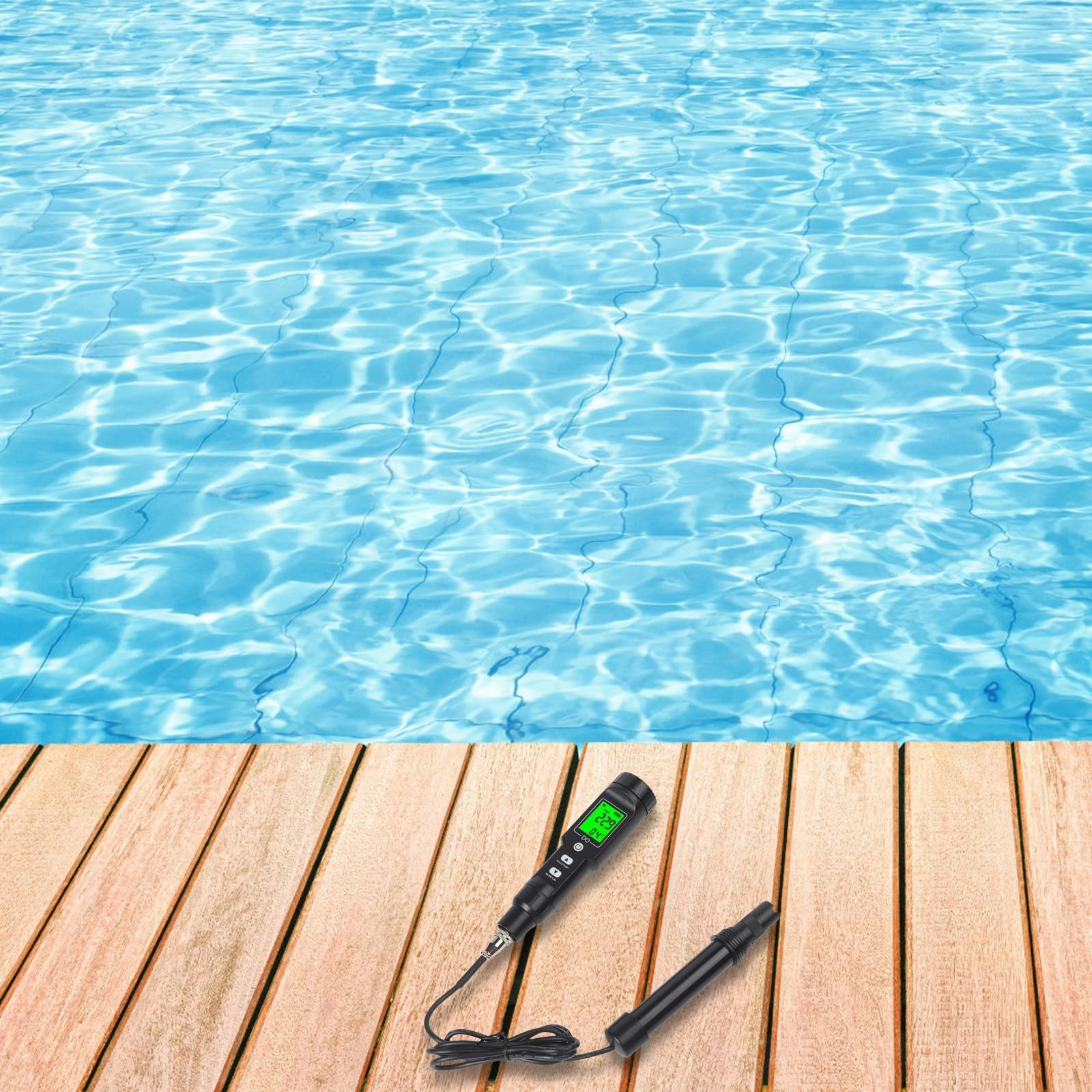 Misuratore di ossigeno disciolto per piscine, acqua di mare, acquari, birra, alta precisione, saturazione e temperatura con calibrazione automatica, 6 coperture per sonda incluse