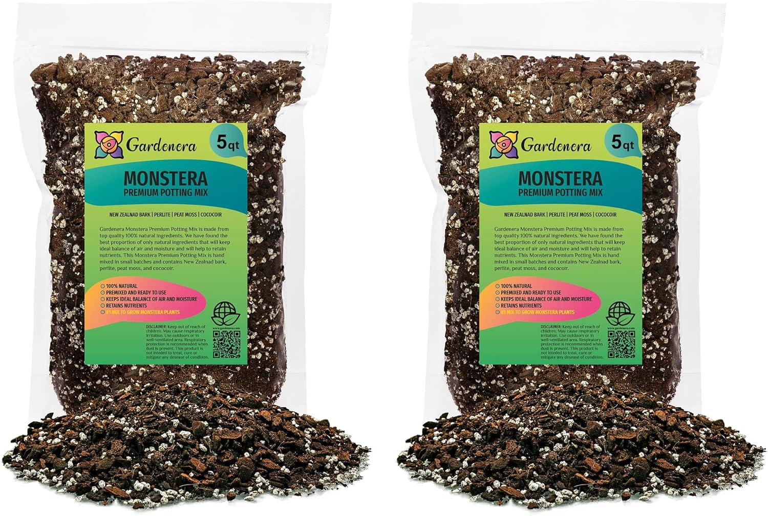 Gardenera Premium Monstera Potting Soil - 10 Quart - Quick Drain Potting Soil for Growing and Repotting Monstera Deliciosa/Swiss Cheese Plant (2 Bags of 5 Quart)