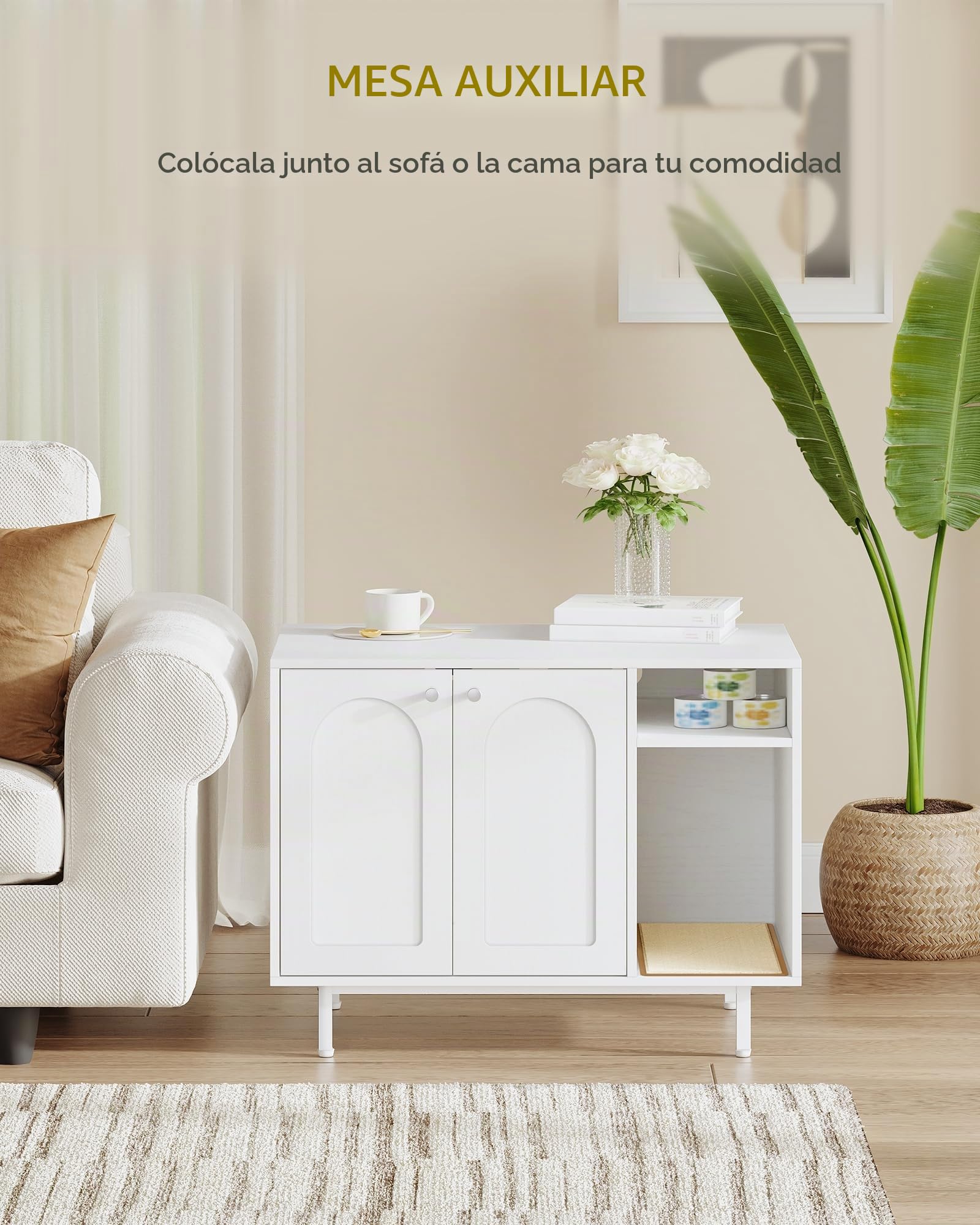 Hzuaneri Armario para Gatos, Mueble Arenero Gatos, Caja de Arena, Mueble Arenero, Casa para Gato con Puerta y Divisor Separado, 50 x 80 x 61 cm, Piernas Altas, Blanco CB01513W