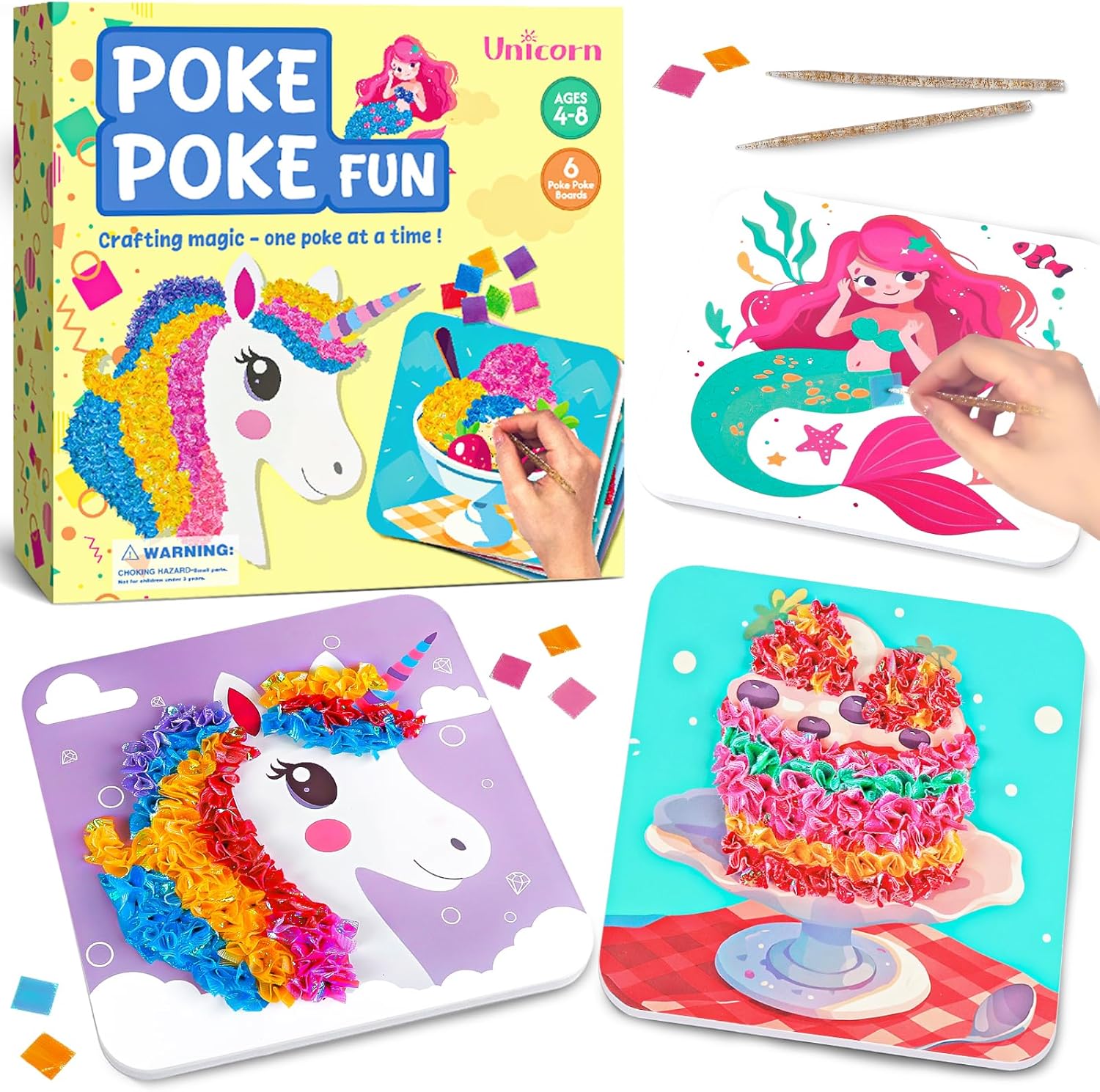 Arts and Crafts for Kids-Poke in Art Kits, 6 Designed Educational Insights Tufting Kits, Create Mess Free Activity, DIY Sensory Activity Set for Toddlers, Fun Kids Craft Gift for Girls Boys Ages 4-8