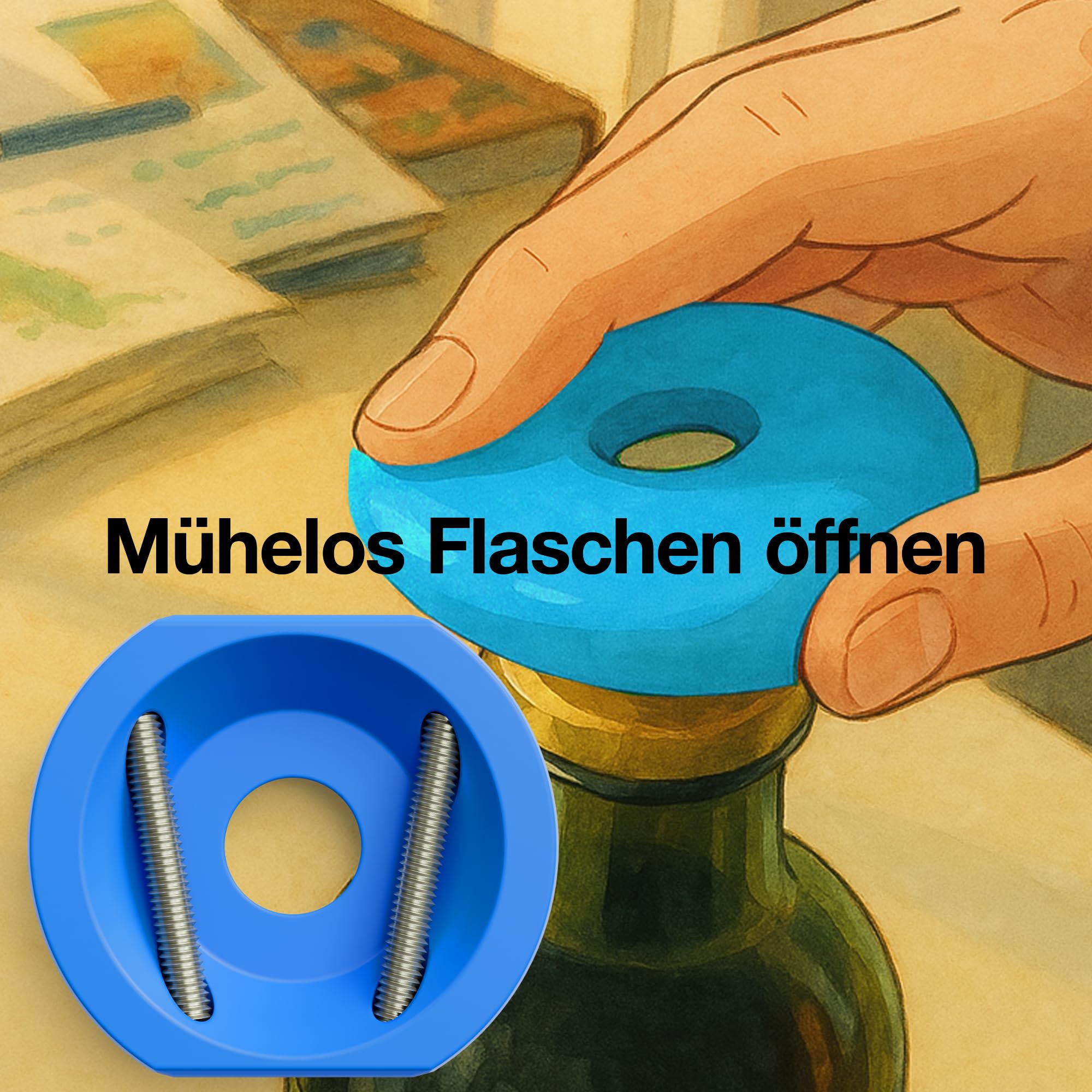 Flaschenöffner für Senioren – Leicht öffnen – Hilfe schwache Hände/Arthritis Deckelöffner – Liegt gut in Hand – Schraubdeckelöffner/Öffner für Flaschen Deckel/Drehverschluss (1, Blau) Küche, Haushalt & Wohnen