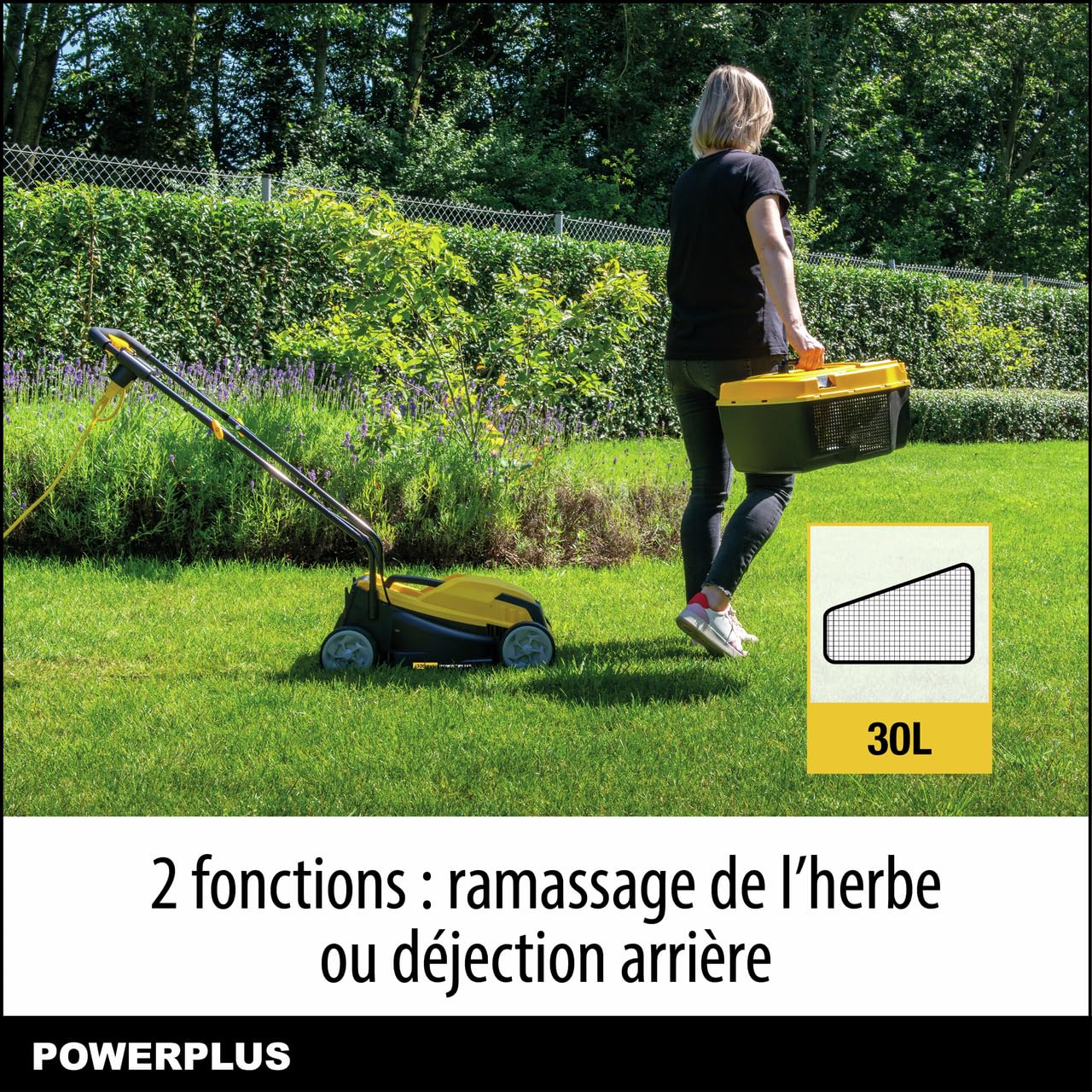 Tondeuse a Gazon électrique - POWERPLUS - POWEG62203-1000 W - 320 mm Ø - avec ramassage et éjection Arriere