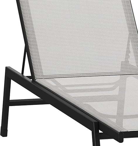 Miniatura 7 de Flash Furniture Brazos - Juego de 2 tumbonas ajustables, reclinables de cinco posiciones para exteriores, para todo tipo de clima, negrogris