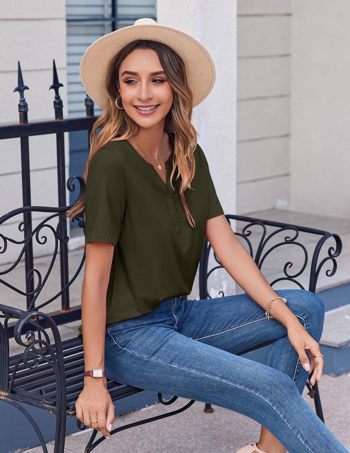 Zeagoo Womens Summer Tops Casual Short Sleeve V Neck Shirts Business Dressy Work Blouses - Image 4