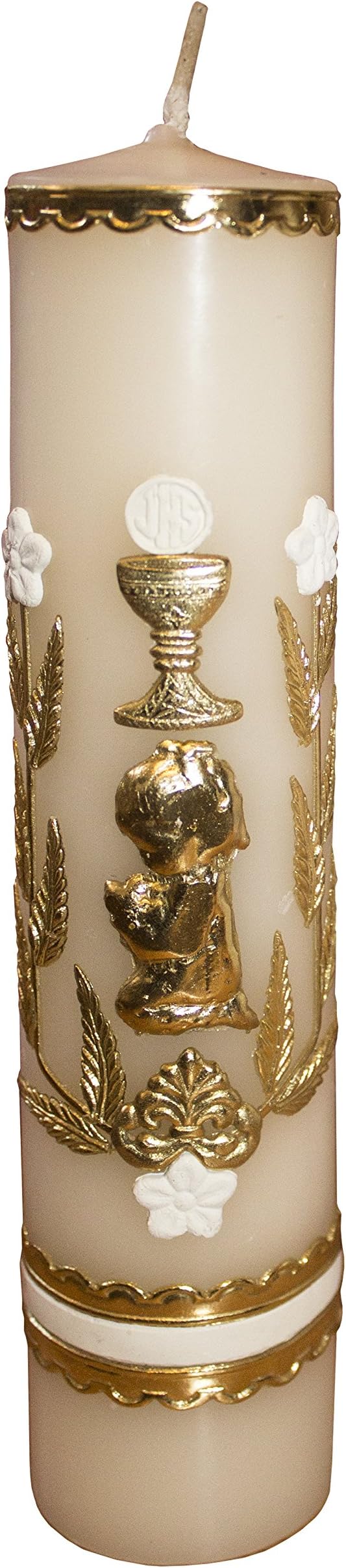 San Rafael Arcangel 8 Inch Baptism Candle for Christening Celebration for Boy or Girl Ivory Color Catholic Candle or Vela de Bautizo