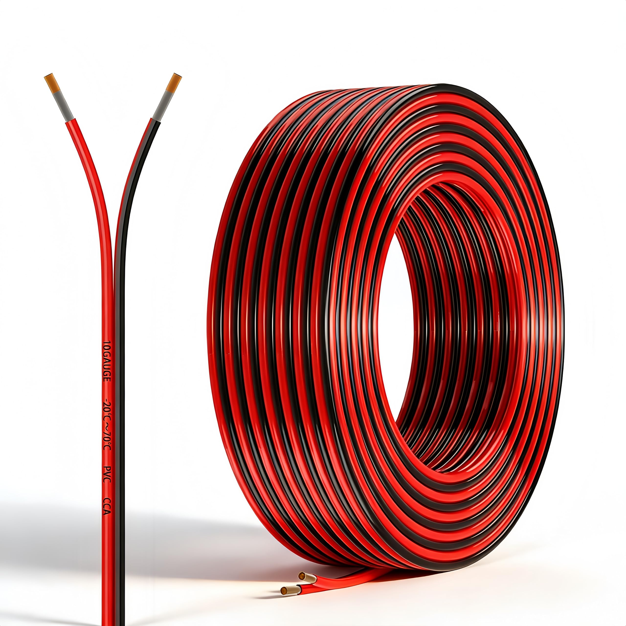 22AWG Electrical Wire 10 Meter 2 Core Black Red Cable | Flexible Tinned Copper Extension Cable for LED Strip Lights, Car Audio, DIY Electronics & Low Voltage Projects (22 Gauge) (Red, 10 m)