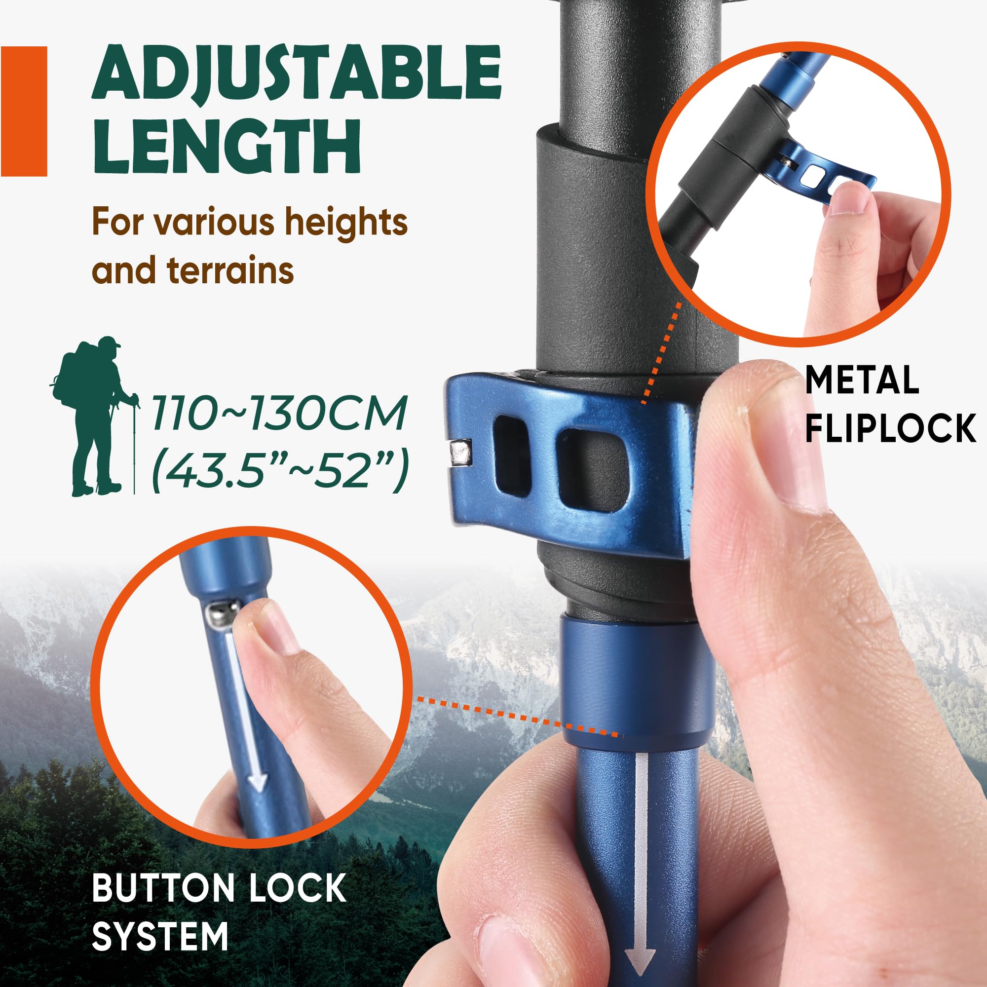 TREKOLOGY Bâtons de randonnée nordique pliables – Bâtons de marche pliables en liège – 2 bâtons de marche pliables ultralégers en aluminium léger pour personnes âgées, femmes et hommes