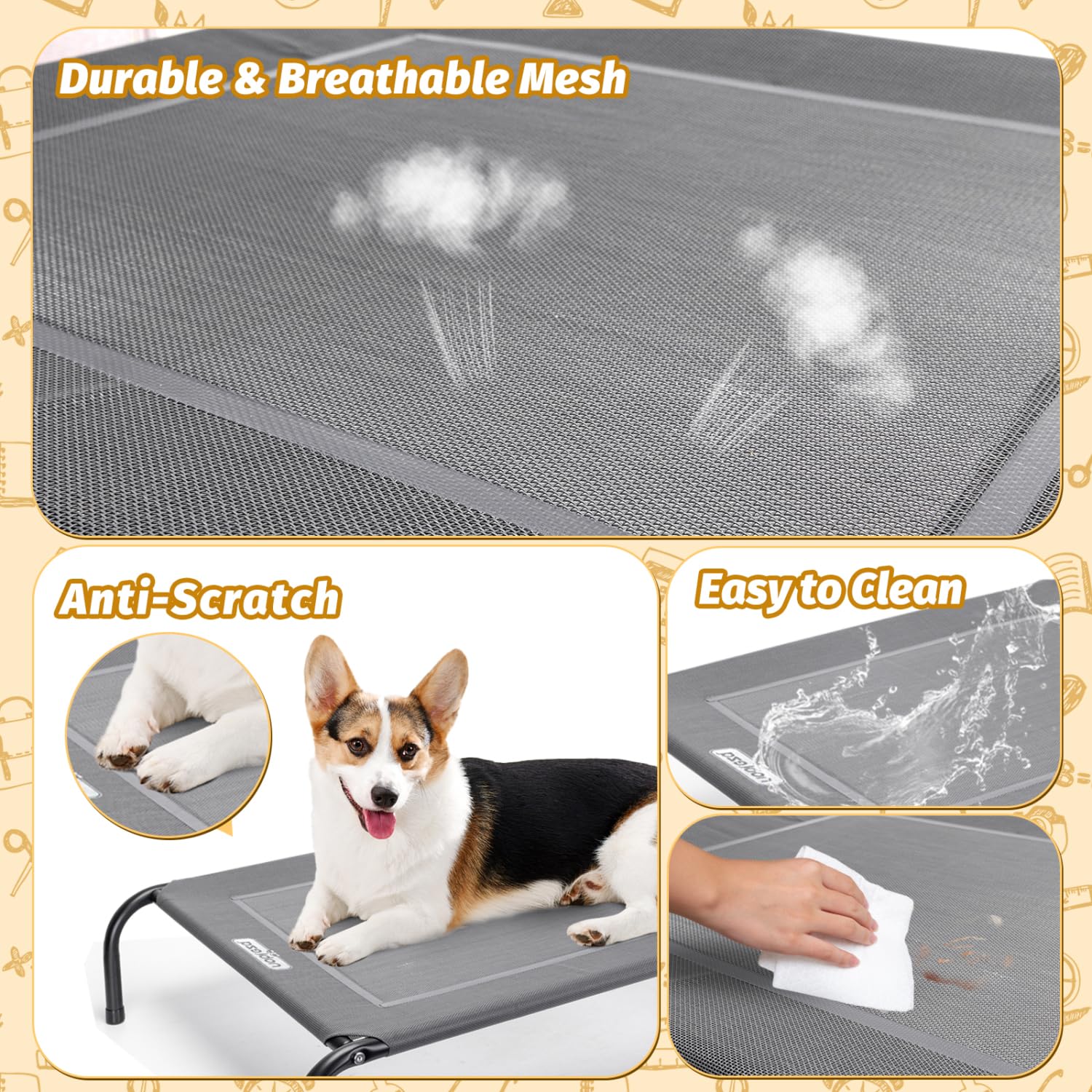 Nobleza Elevated Dog Bed for Large Dogs, Outdoor & Camping Use - Fits Up to 150 Lbs, Breathable Mesh & Chew Proof, 41.3