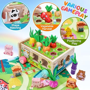 Toddler Montessori Wooden Farm Toys for 1 2 3 Year Old Babies Boys Girls | 12-18 Months Toy with Game Map | 1st First Birthday Gifts for 1-2 Years | Wood Learning Educational Toys Fine Motor Skills