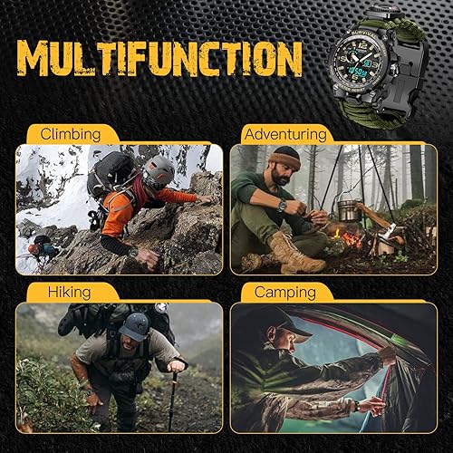 Miniatura 7 de 23-in-1 Military Tactical Watch for Men, Multifunctional Outdoors Waterproof Survival Watches with Compass Whistle Fire Starter and Thermometer,