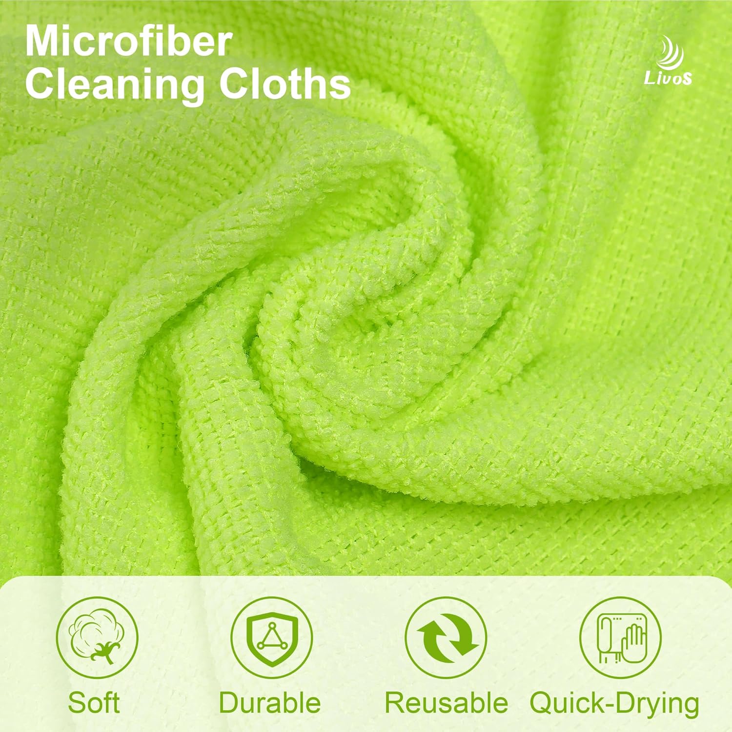 LIVOS Microfiber Cleaning Cloth Roll - 80 Pack, Reusable Paper Towels Green Tear Away, Microfiber Towels for Car, Super Absorbent Lint Free Cleaning Rags for House, Kitchen, Window-11.5"x11.5"
