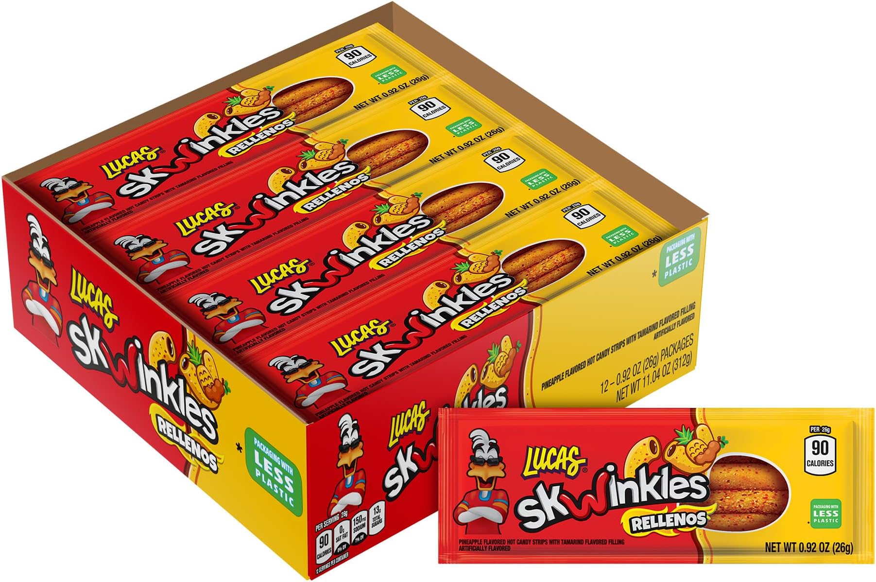 Lucas Skwinkles Pineapple - Tamarind Filled Flavored Sweet & Sour Candy Strips, 0.92oz - 12 Pieces for Treats, Fruit, Parties, Piñatas –Great for Easter Baskets