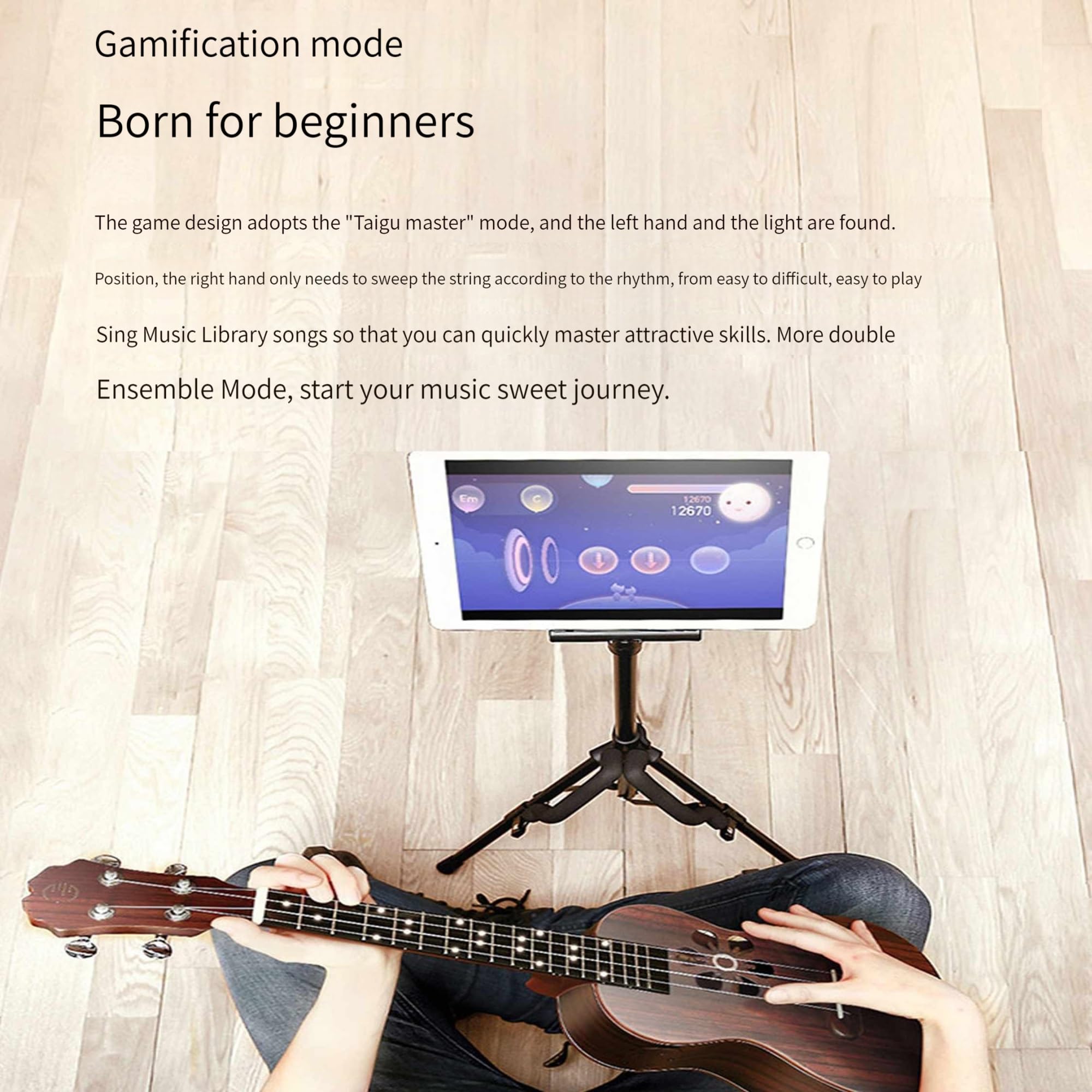 Inteligentne 4-strunowe ukulele, drewno różane, wzór pustych płatków, dedykowana aplikacja, połączenie Bluetooth, prezent dla początkujących, 23-calowy instrument, torba na prezenty
