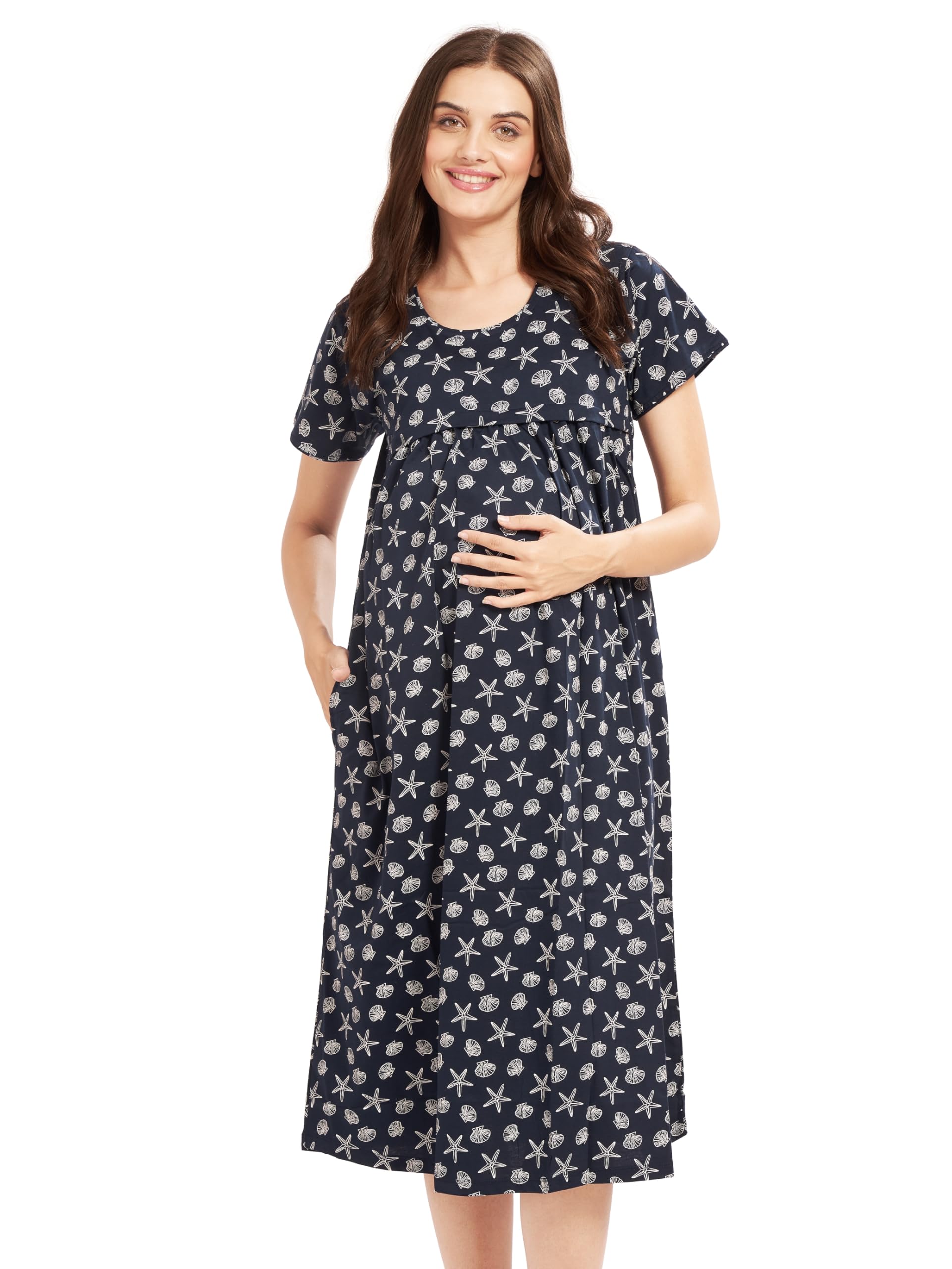 av2 Women Cotton Printed Maternity Nursing & Feeding Relaxed Fit Nighty -3147-picture-32
