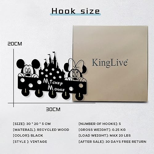 Miniatura 7 de Mickey Mouse - Ganchos para llaves de Disney, ganchos de puerta autoadhesivos para pared, entrada, cocina, 5 ganchos, color negro, resistente, 6